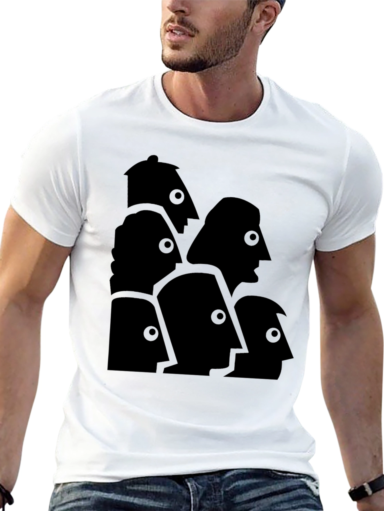 Black Abstract Faces Graphic Tee - Modern Art T-Shirt view 13