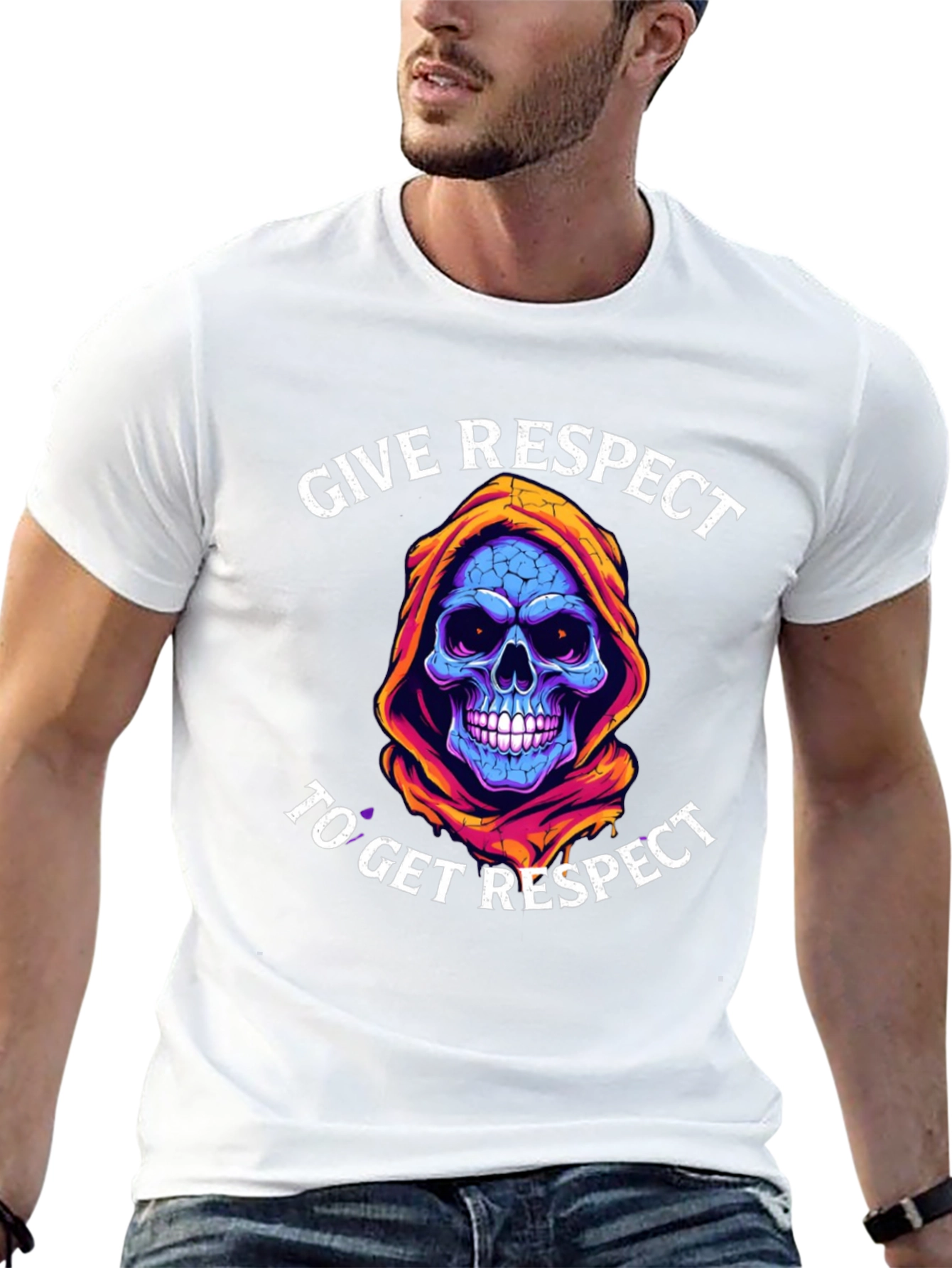 Black Give Respect T-Shirt: Skull Reaper Design view 13