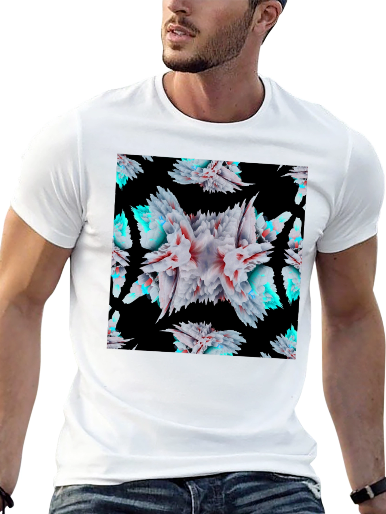 Black Abstract Floral Burst Black T-Shirt view 13