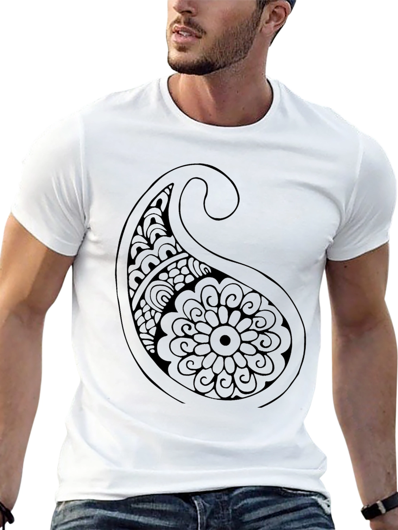 Black Paisley Print Black T-Shirt view 13