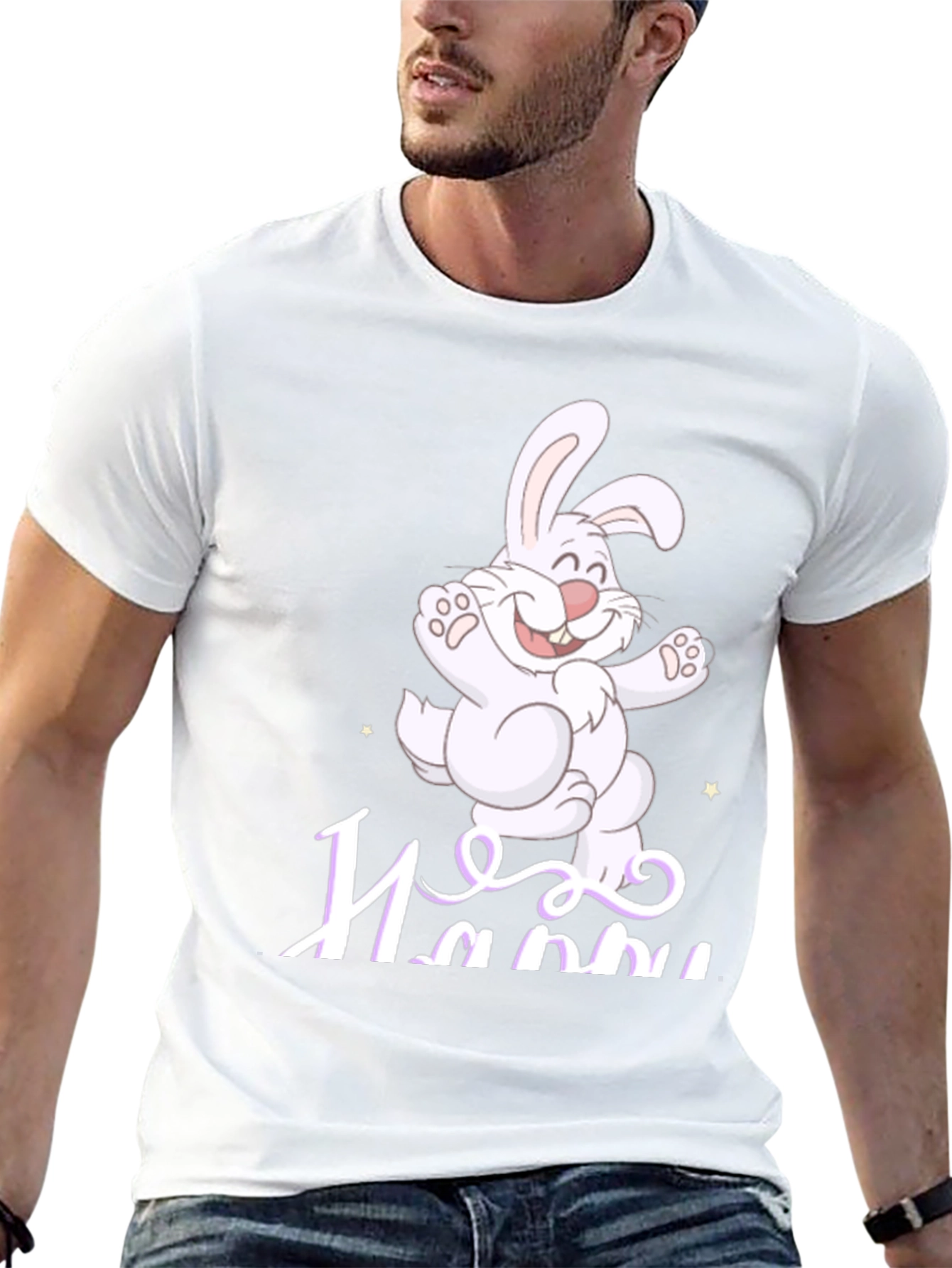 Black Happy Easter Bunny T-Shirt - Cartoon Rabbit Design view 13