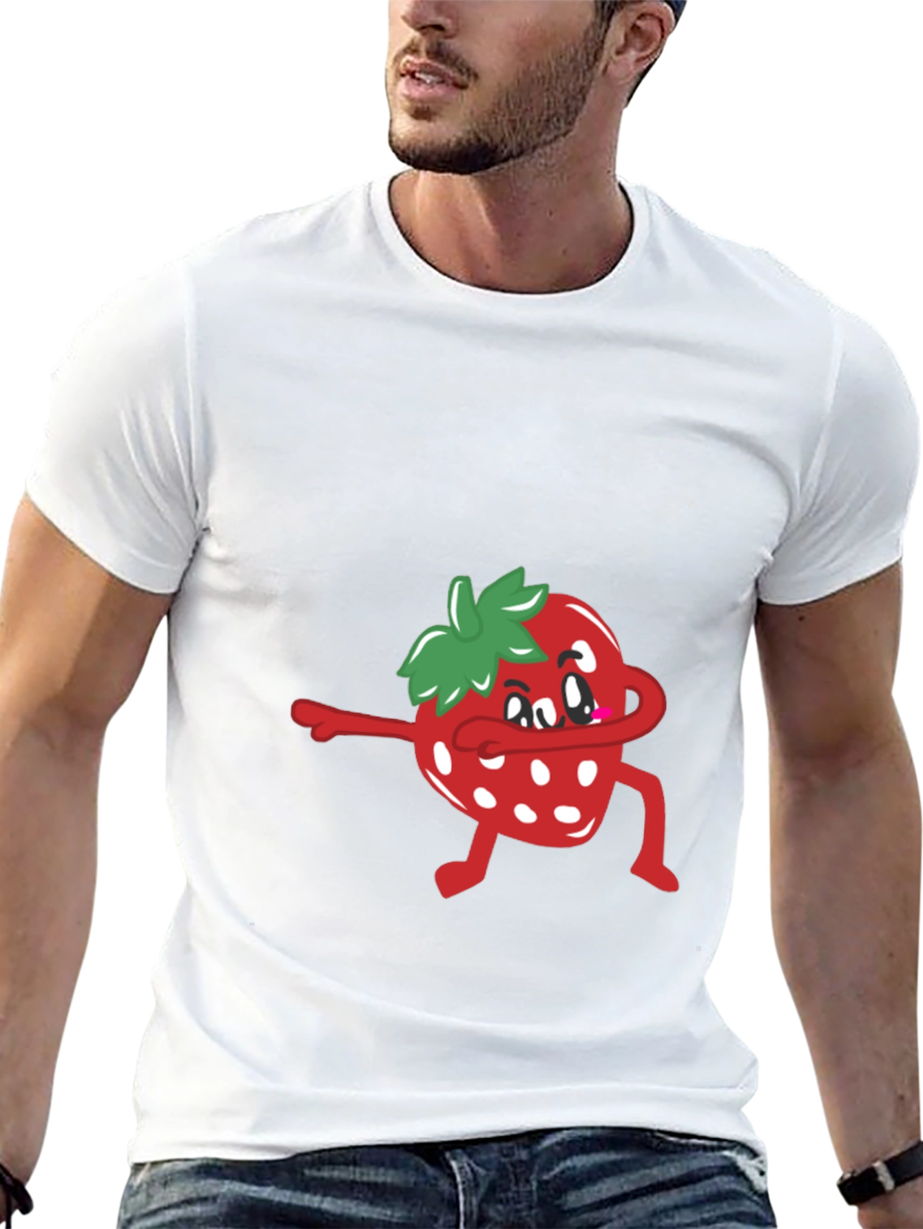 Black Dabbing Strawberry T-Shirt - Funny Fruit Tee view 13