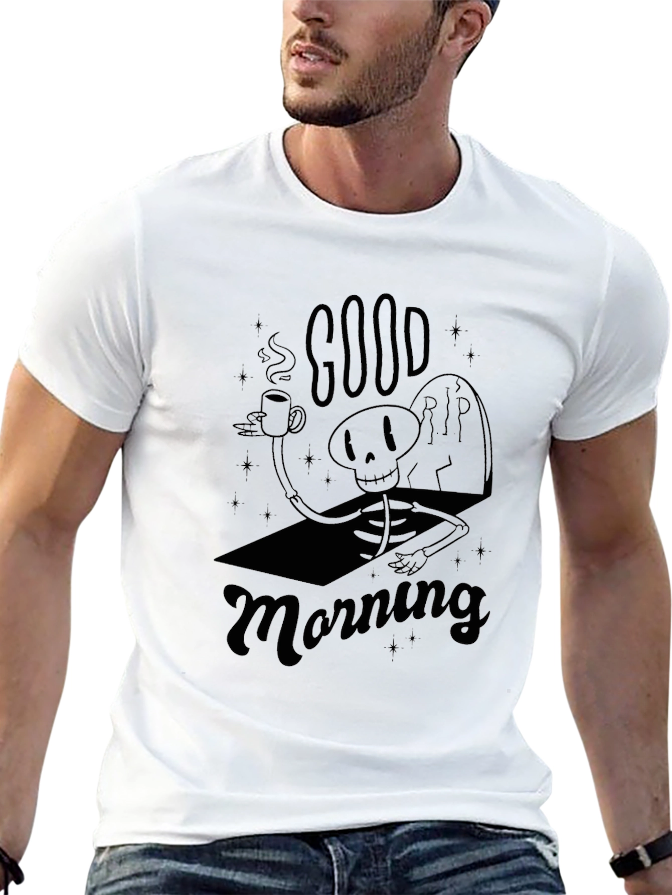 Black Good Morning Skeleton Graphic Tee view 13
