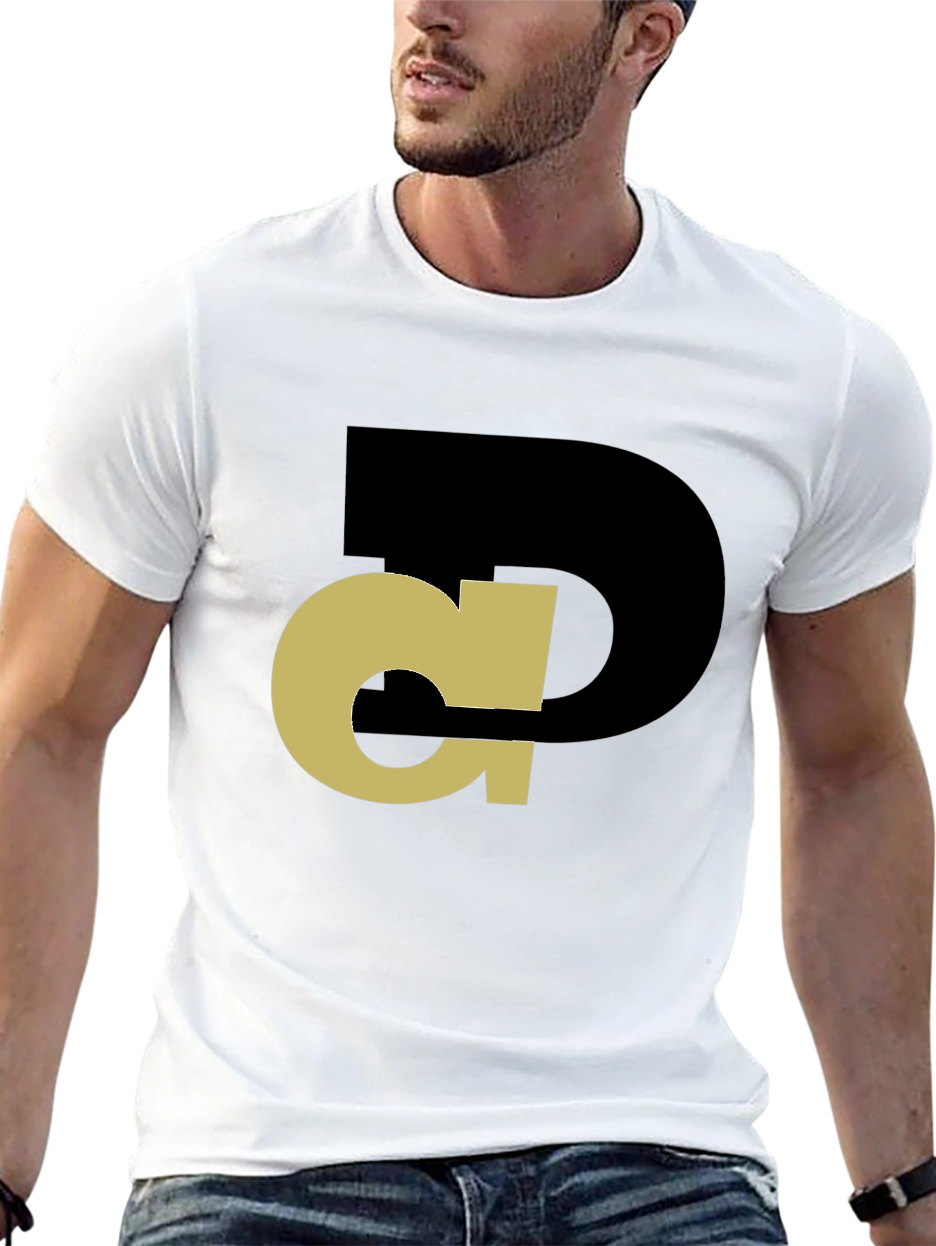 Black Abstract Initial T-Shirt - Black Tee with Gold Design view 13