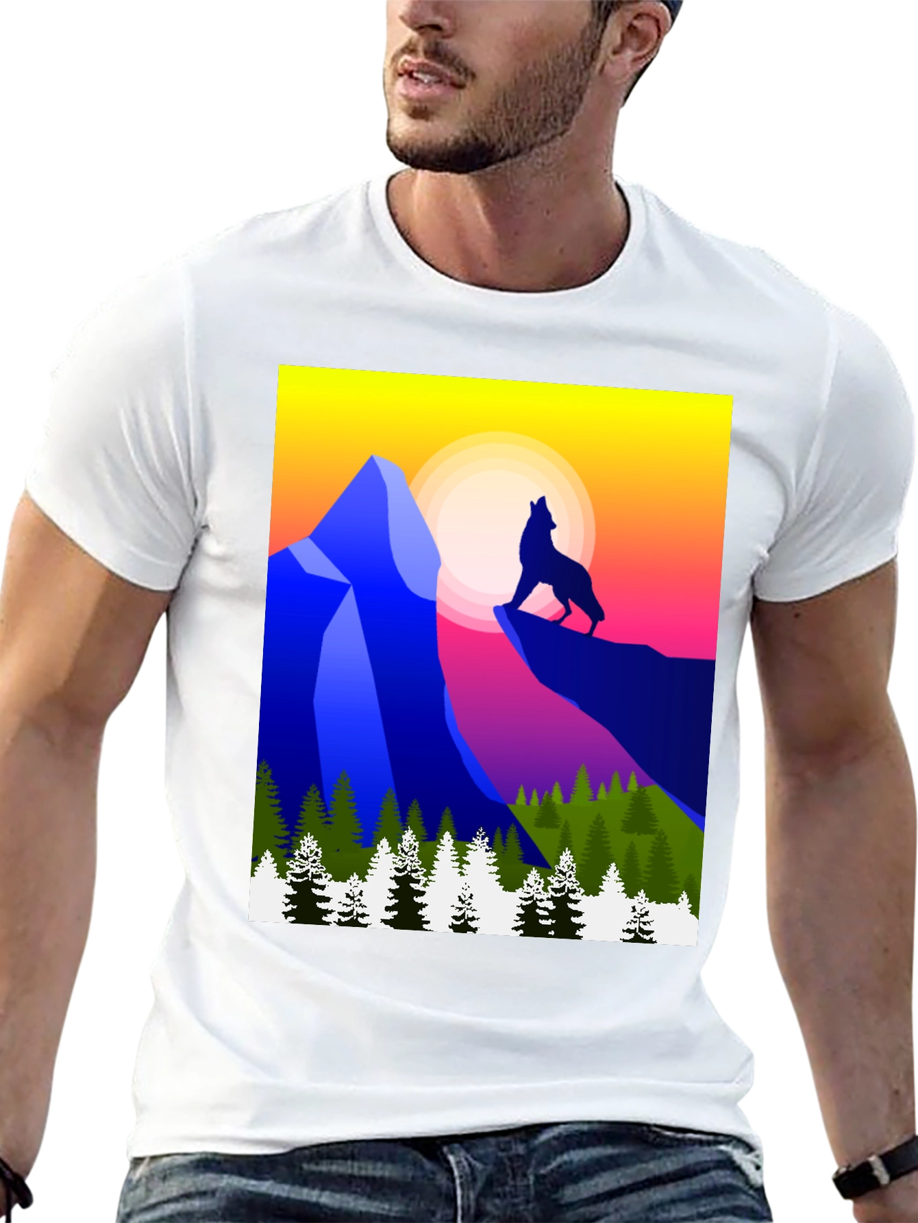 Black Wolf Mountain Graphic Tee - Stylish Black T-Shirt view 13