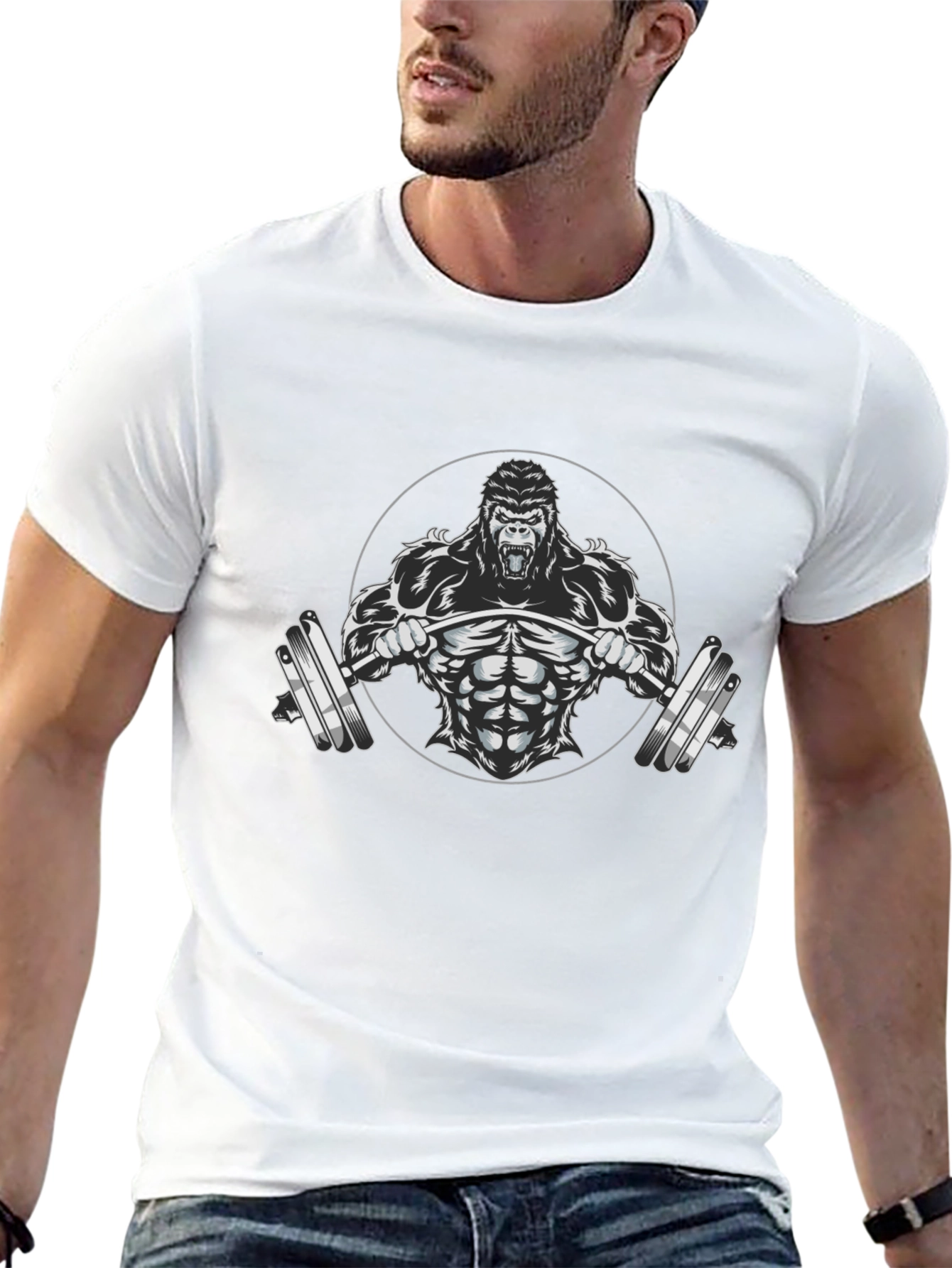 Black Gym Gorilla Barbell Graphic T-Shirt view 13