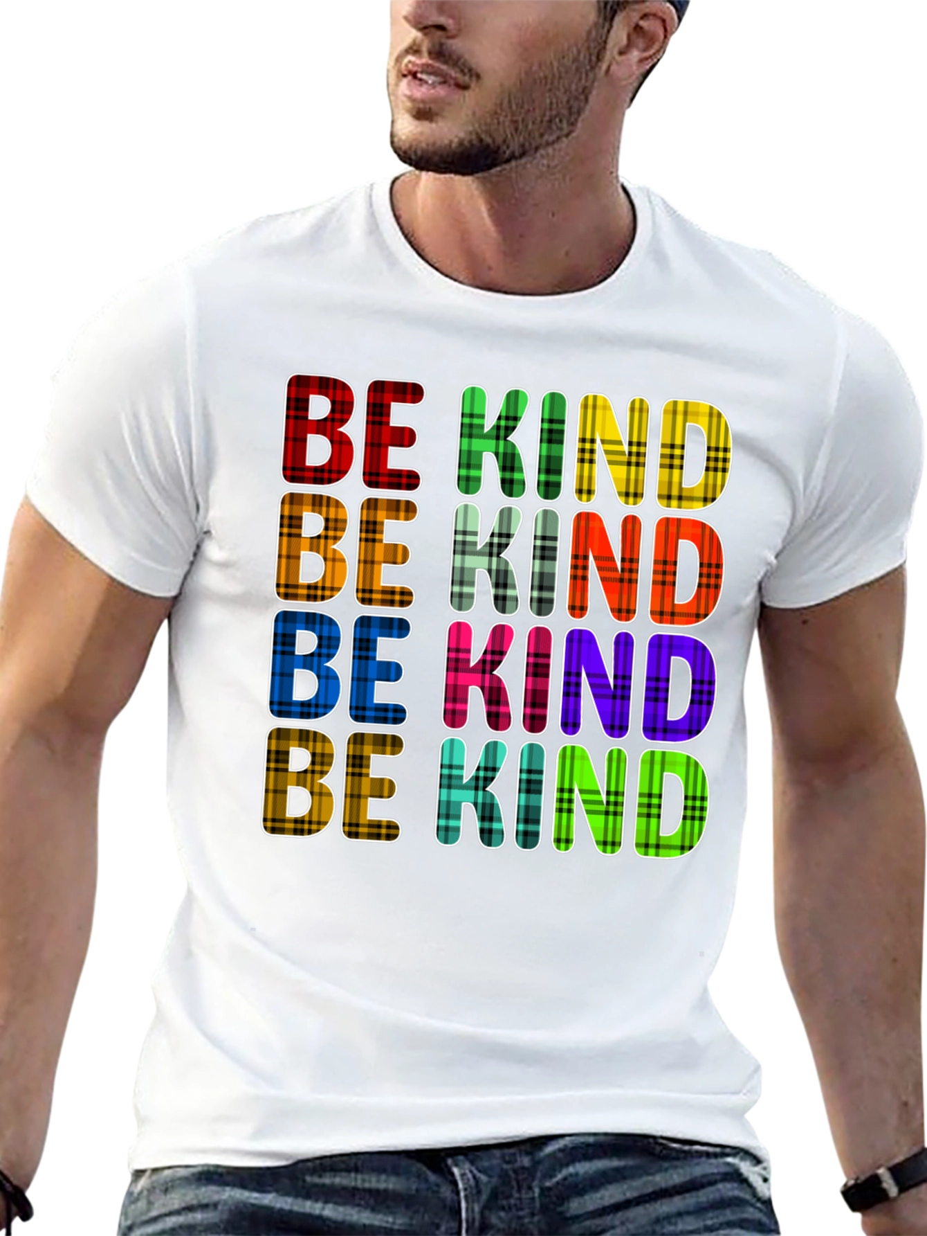 Black Be Kind Plaid T-Shirt - Trendy Graphic Tee view 13