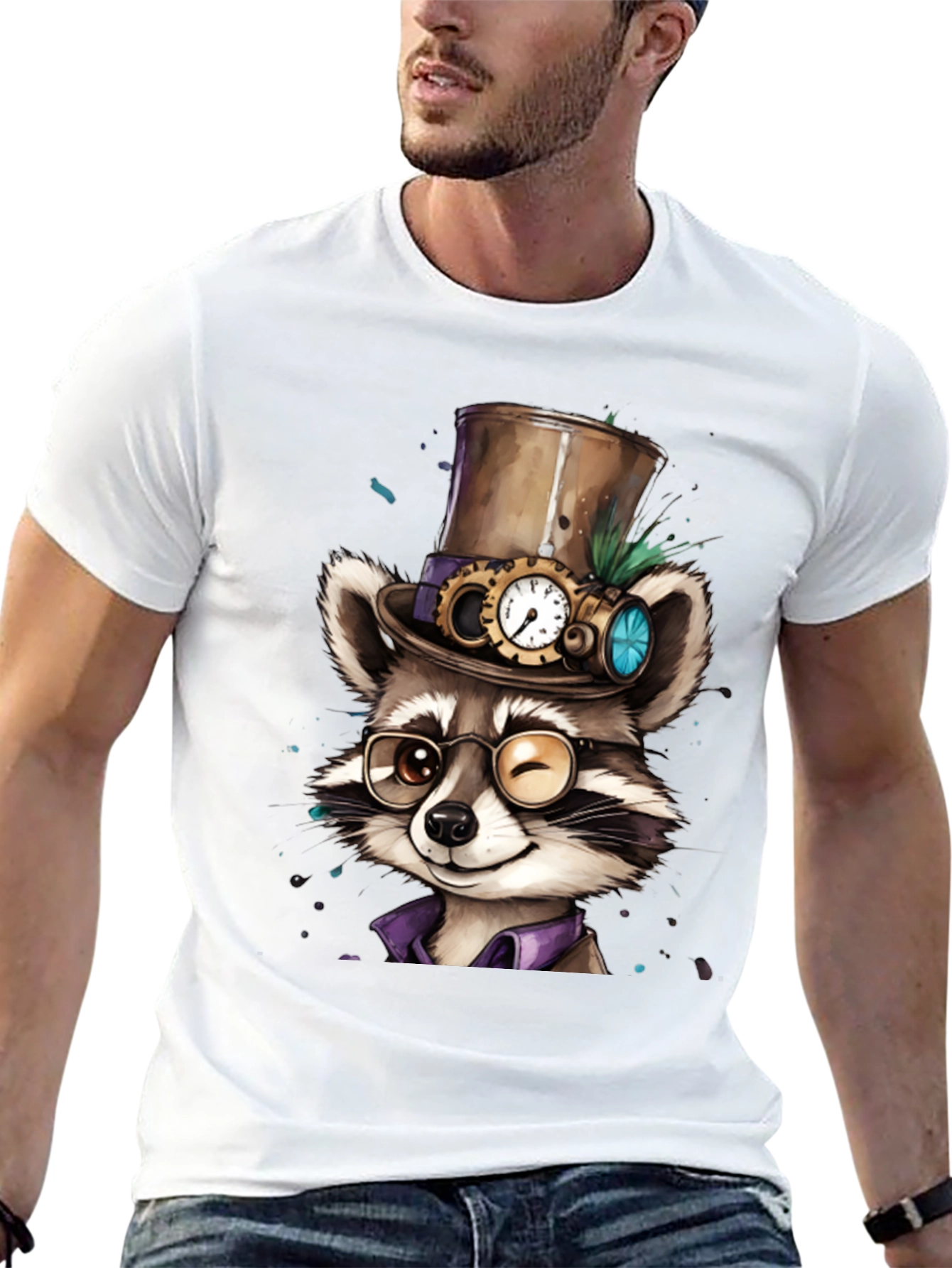 Black Steampunk Raccoon Graphic Tee view 13