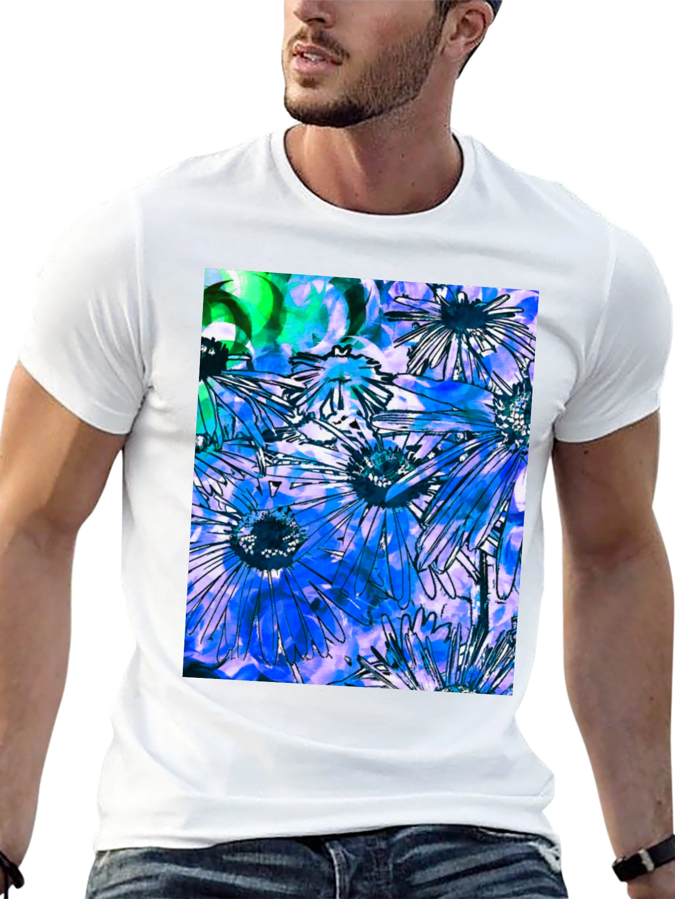 Black Floral Burst Graphic Tee - Black Cotton Blend view 13
