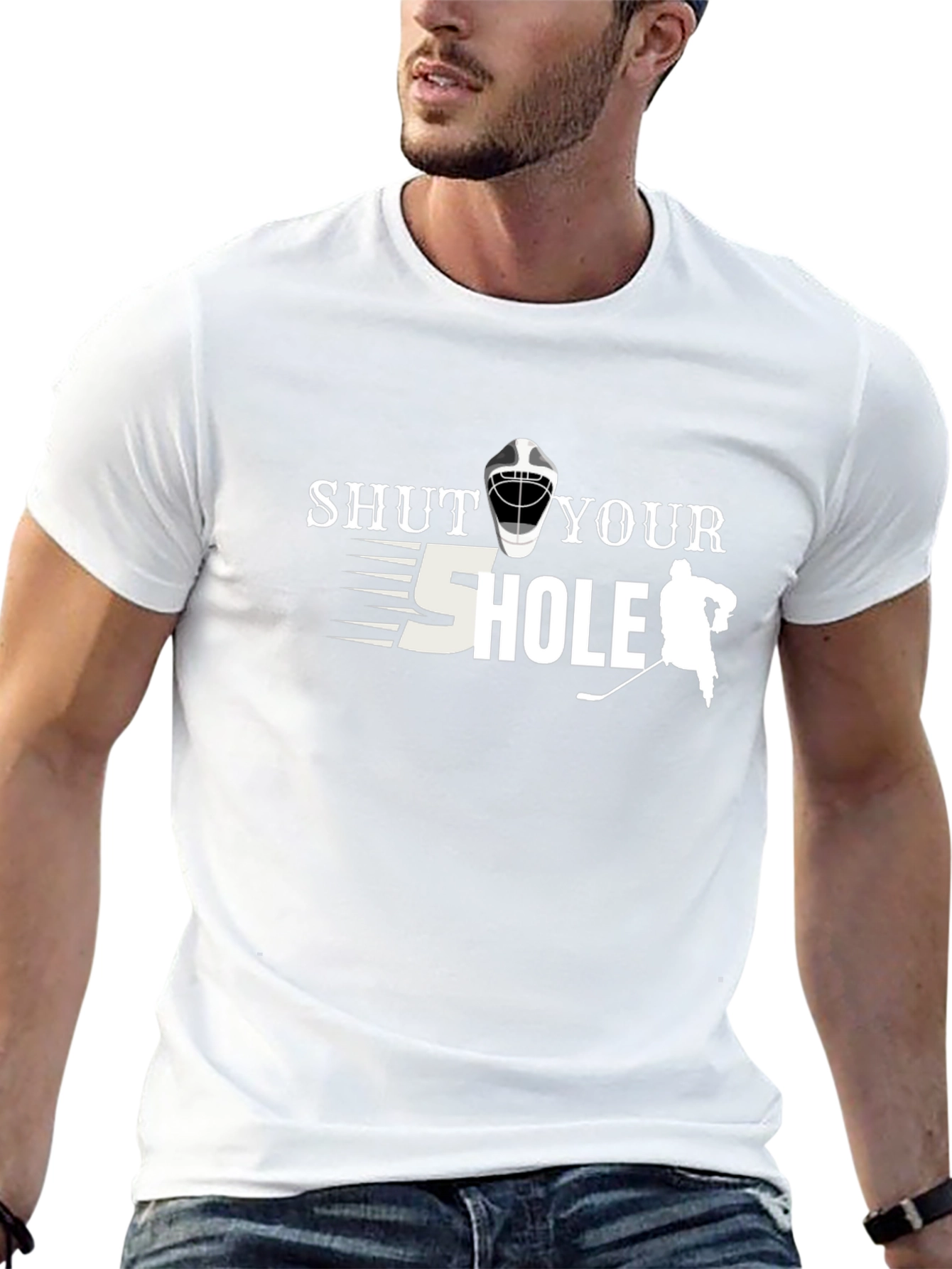 Black Shut Your 5 Hole Hockey T-Shirt - Funny Graphic Tee view 13