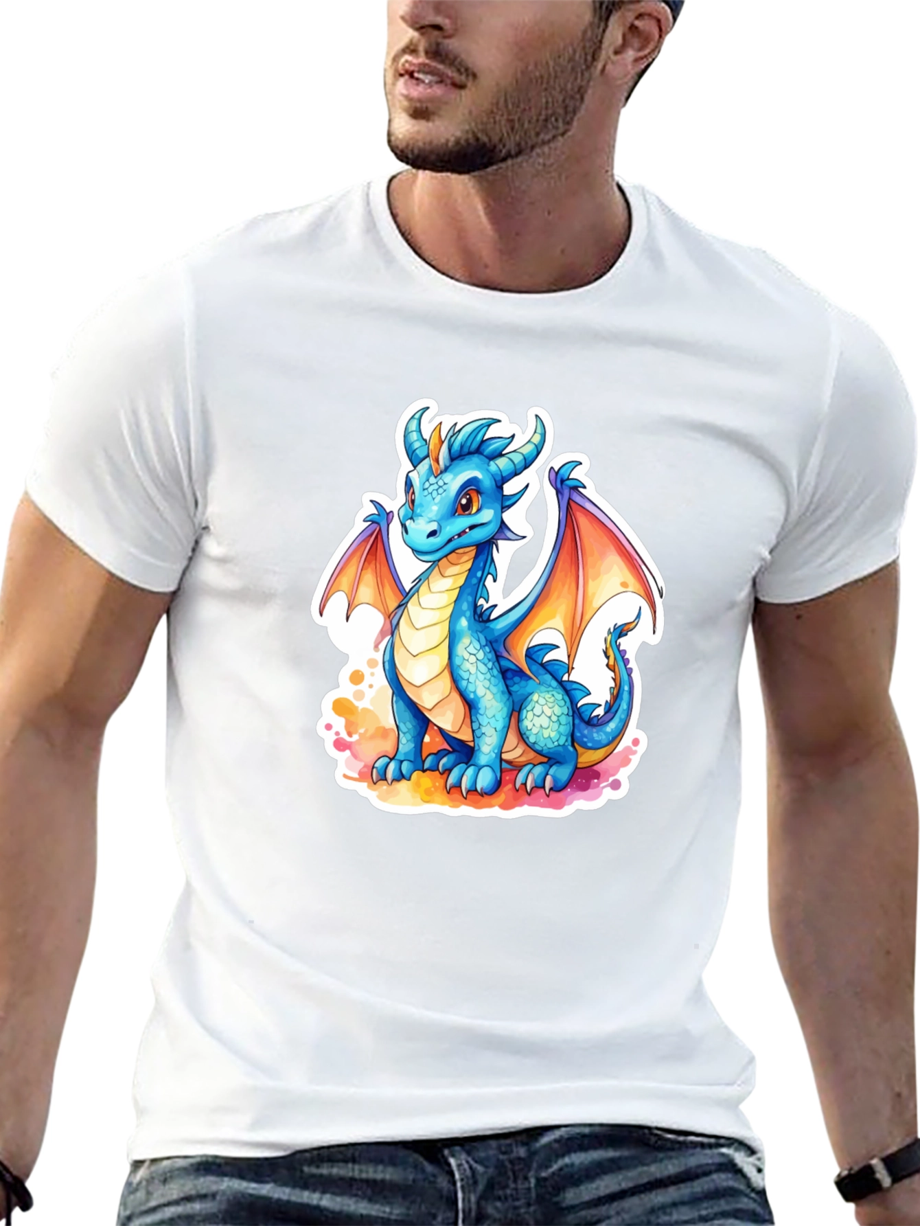 Black Cute Blue Dragon Graphic Tee - Fantasy T-Shirt view 13