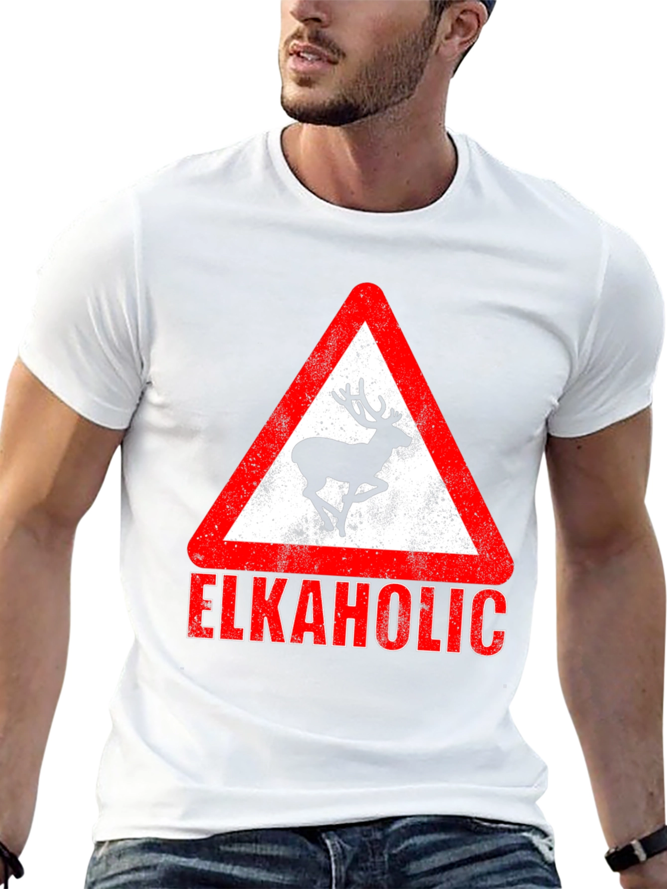 Black Elkaholic Graphic Tee - Funny Elk Warning Sign view 13