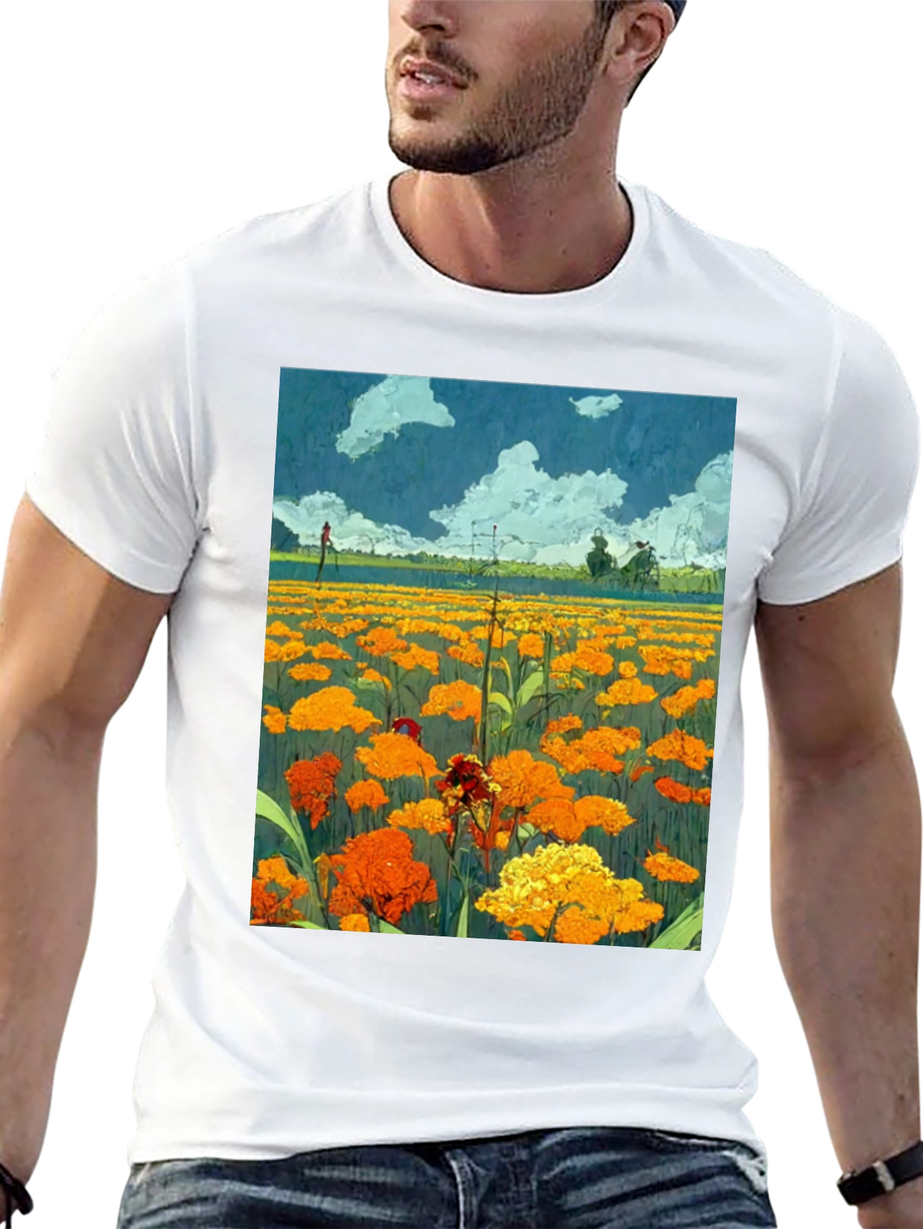 Black Floral Field Print Black T-Shirt view 13
