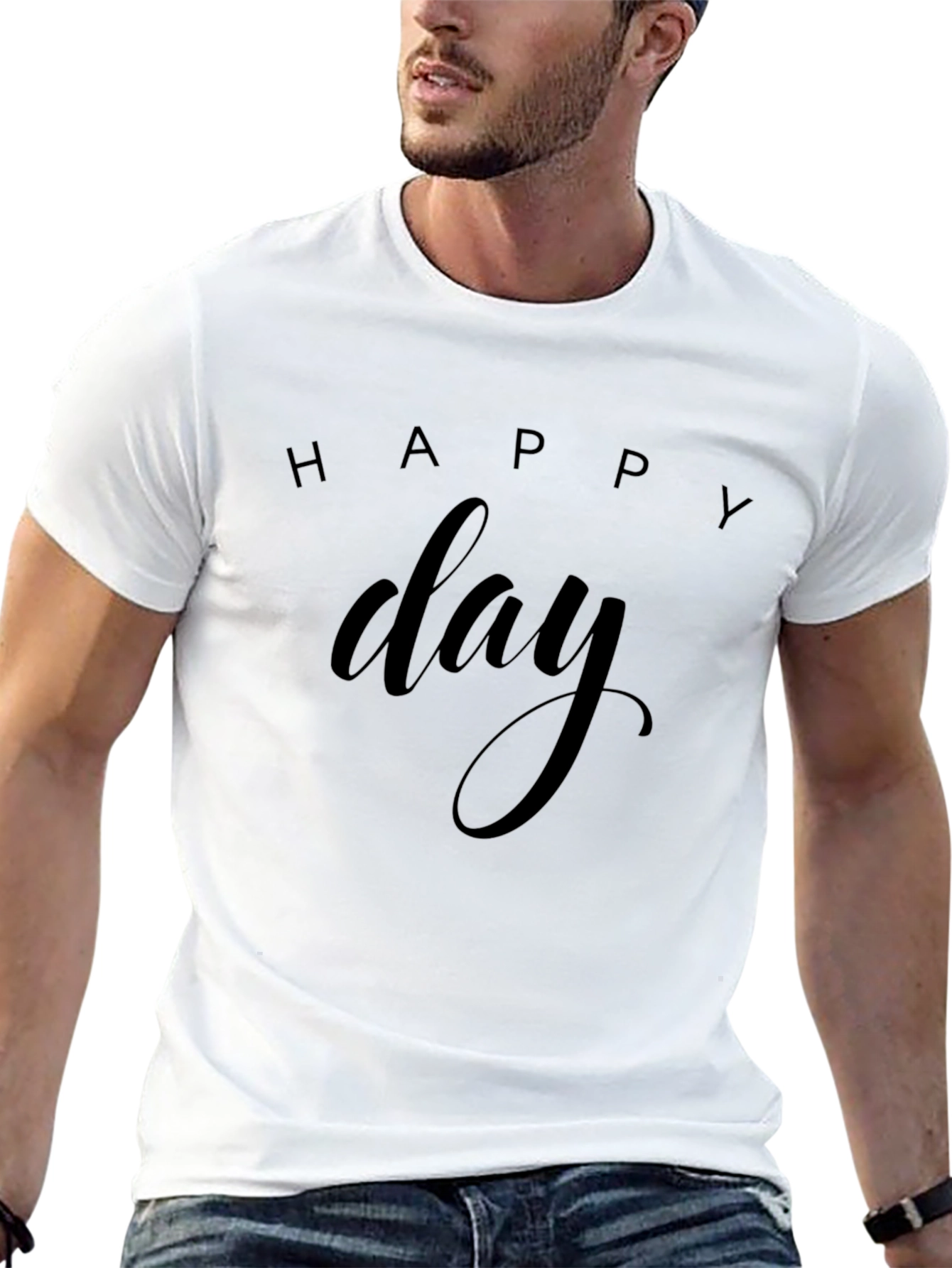 Black Happy Day Graphic Tee - Black Casual T-Shirt view 13