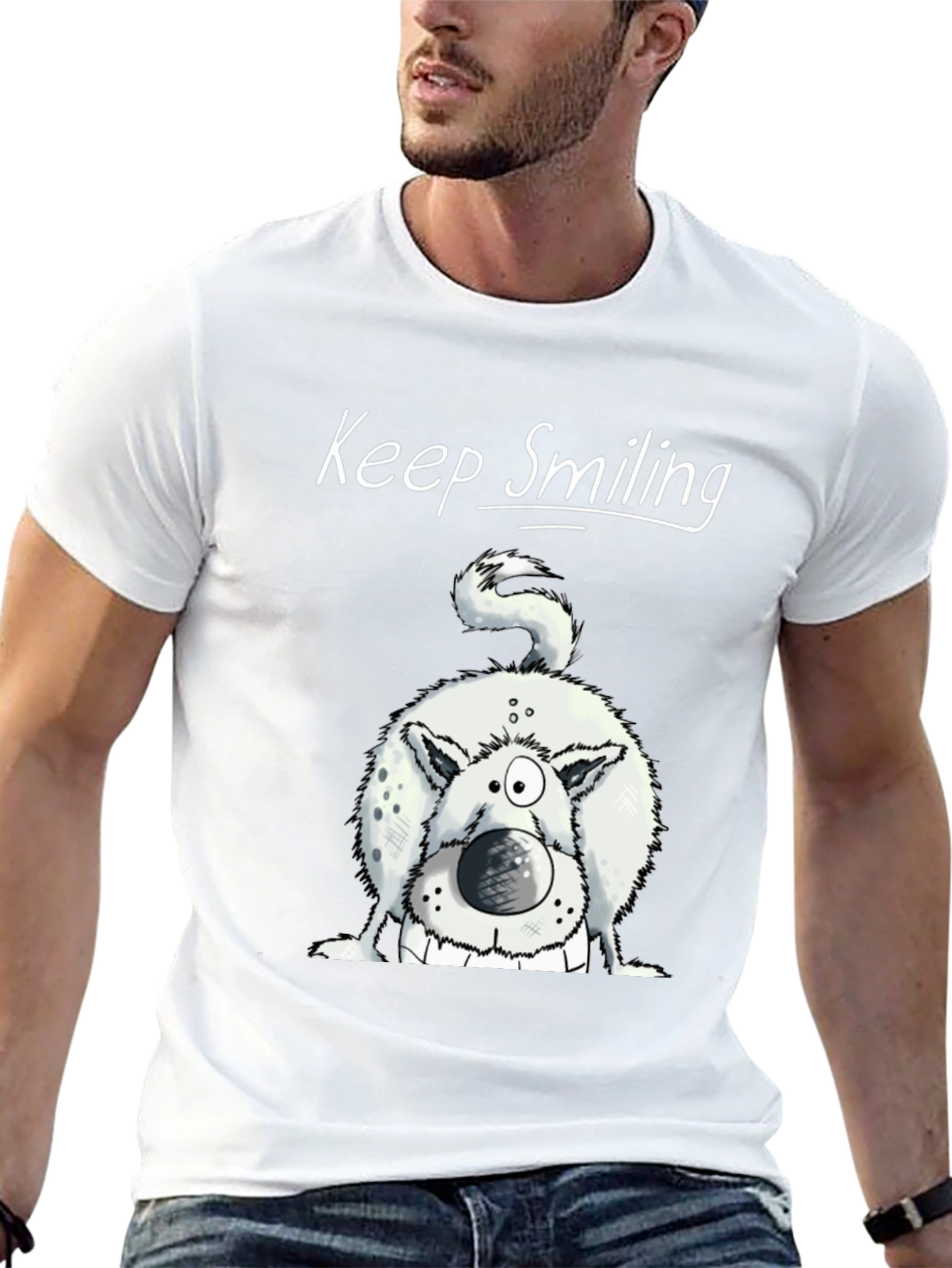 Black Keep Smiling Dog Graphic Tee - Black Cotton Shirt view 13