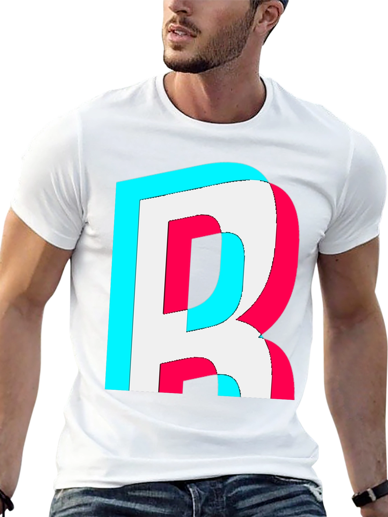 Black Letter "R" Graphic Tee - Trendy 3D Effect view 13
