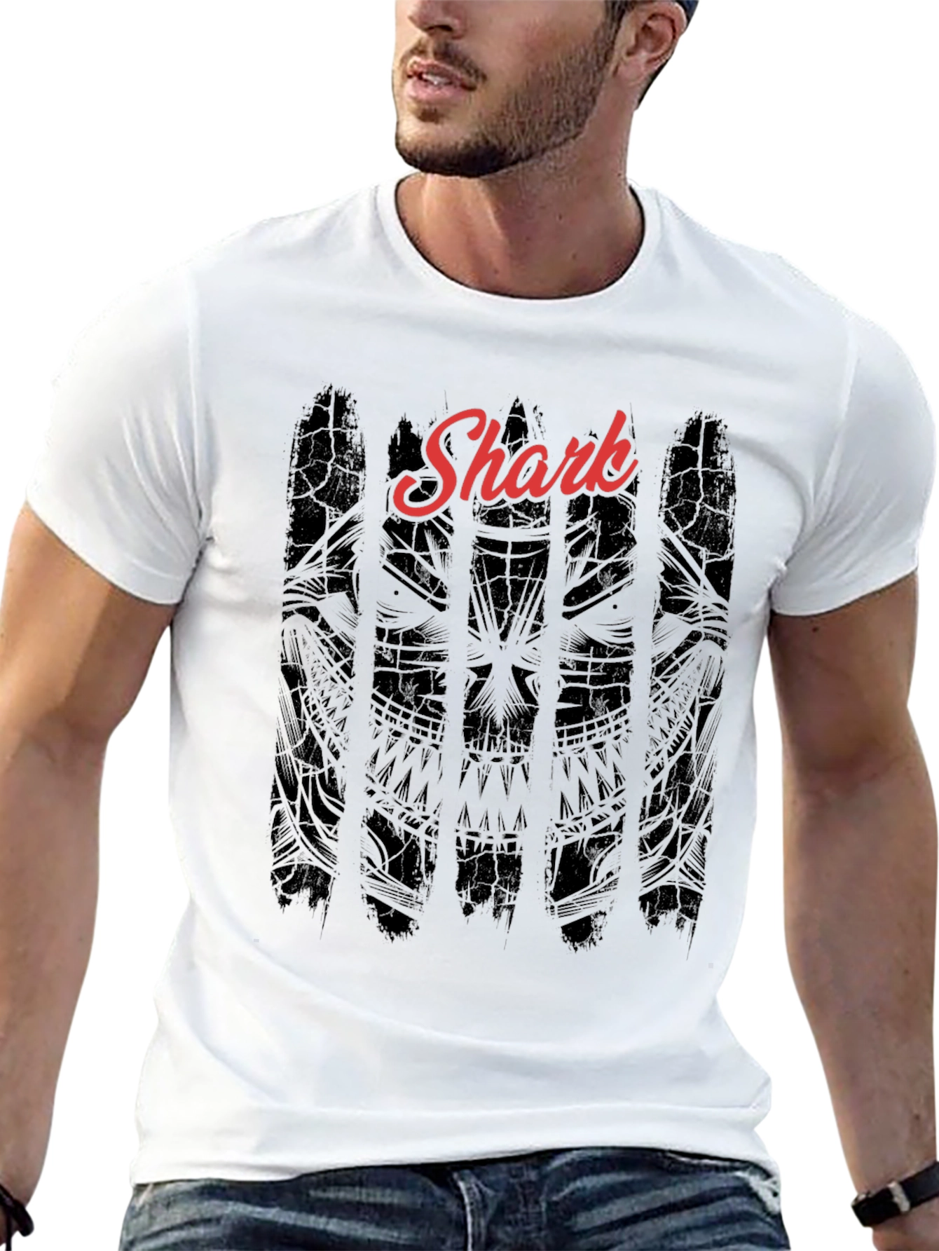 Black Shark Graphic Print Men's T-Shirt - Black Crew Neck Tee view 13