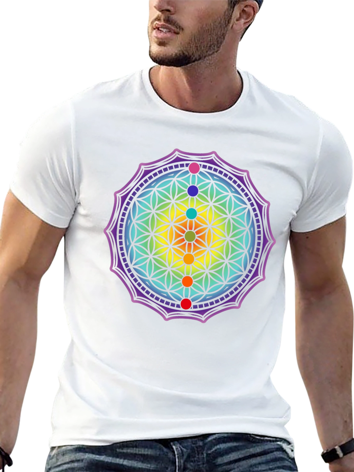 Black Chakra Flower of Life Graphic Tee view 13