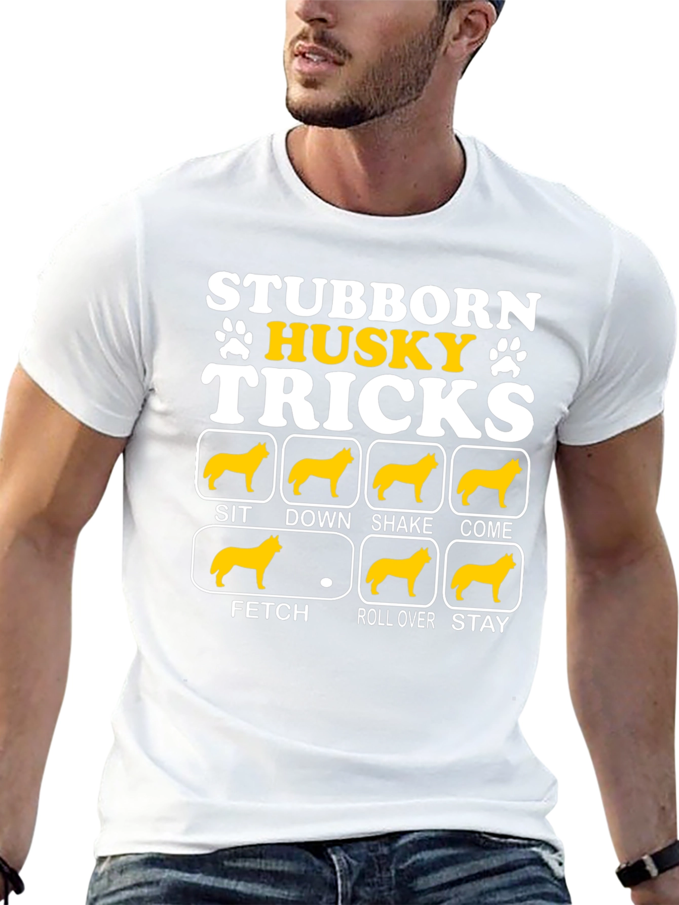 Black Stubborn Husky Tricks Graphic T-Shirt view 13