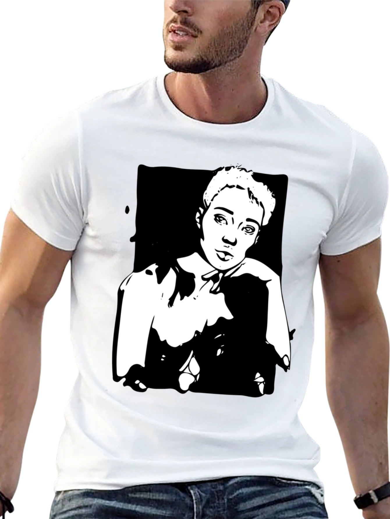 Black Black T-Shirt with Unique Portrait Graphic view 13