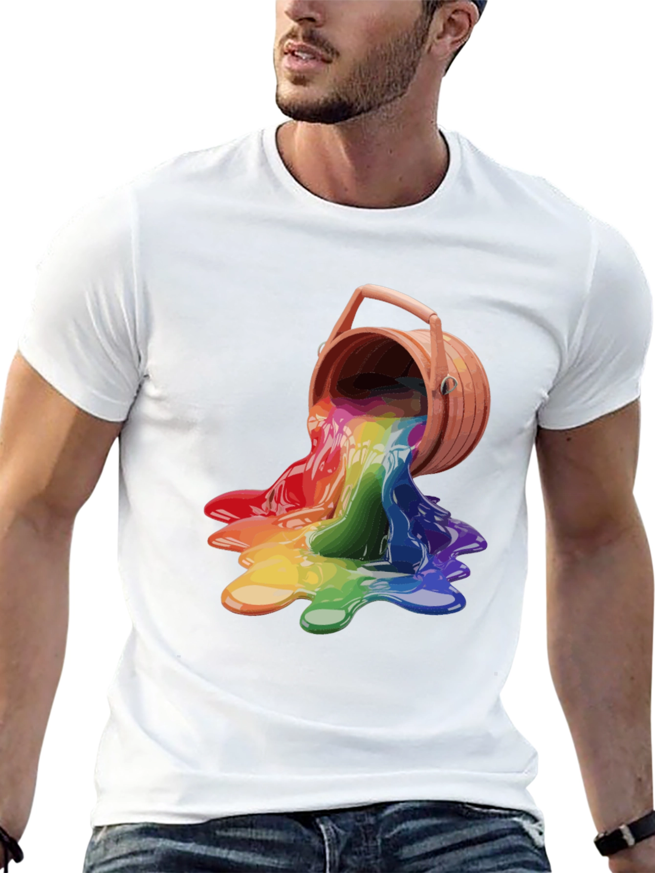 Black Rainbow Paint Bucket Graphic Tee - Casual Cool view 13