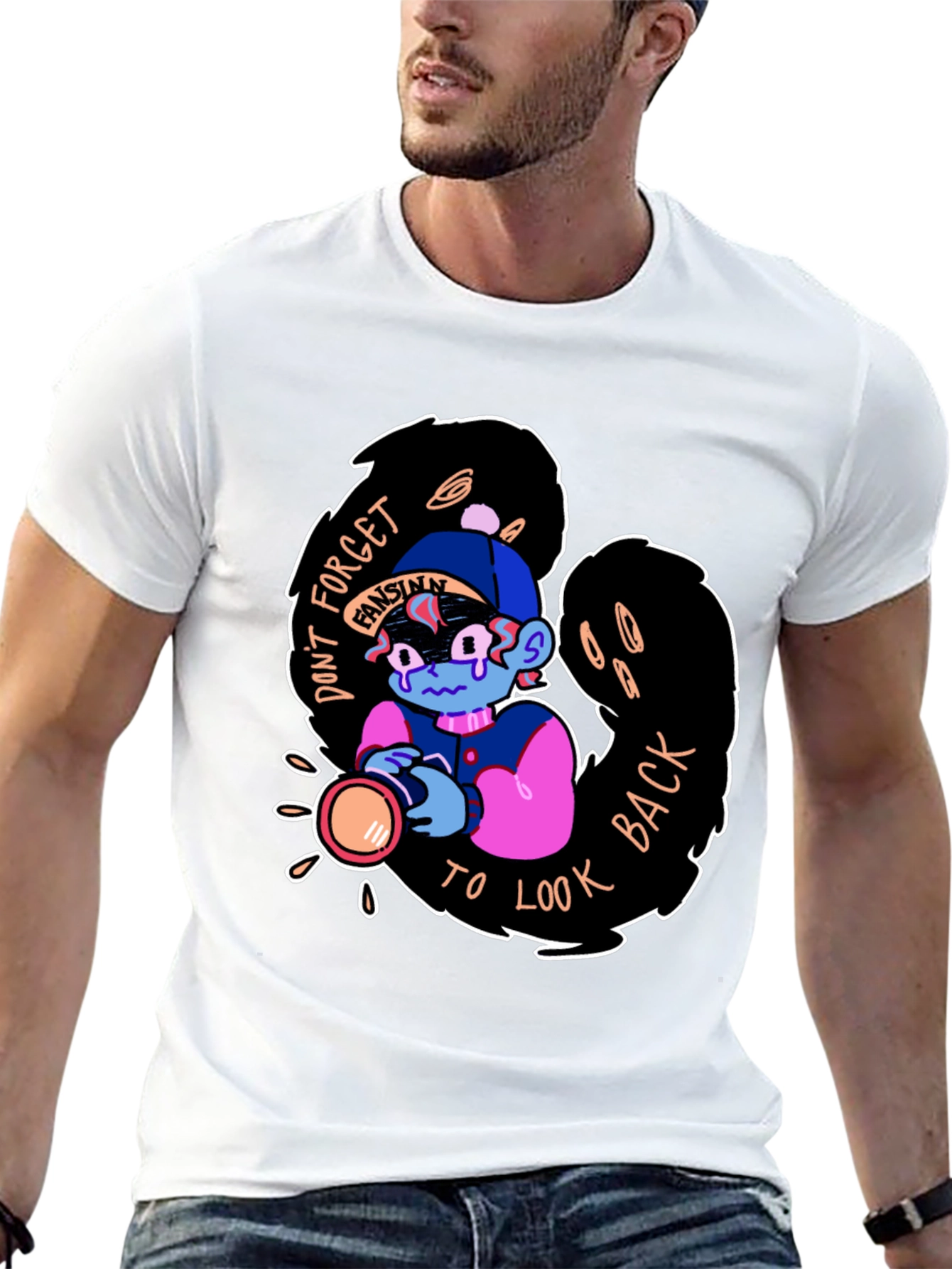 Black Don't Forget to Look Back Black Graphic Tee view 13