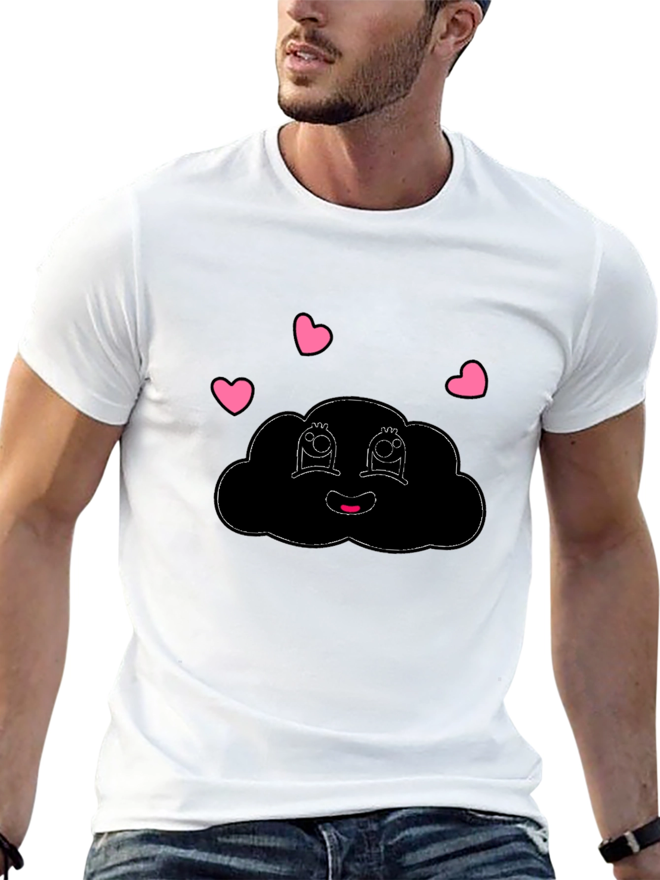 Black Cute Cloud Graphic Black T-Shirt view 13