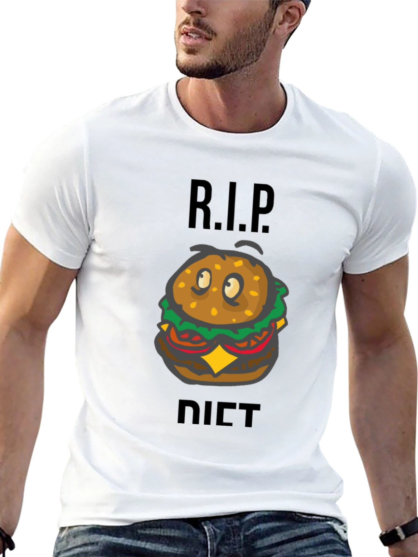 Black R.I.P. Diet Cartoon Burger Graphic Tee - Black view 13