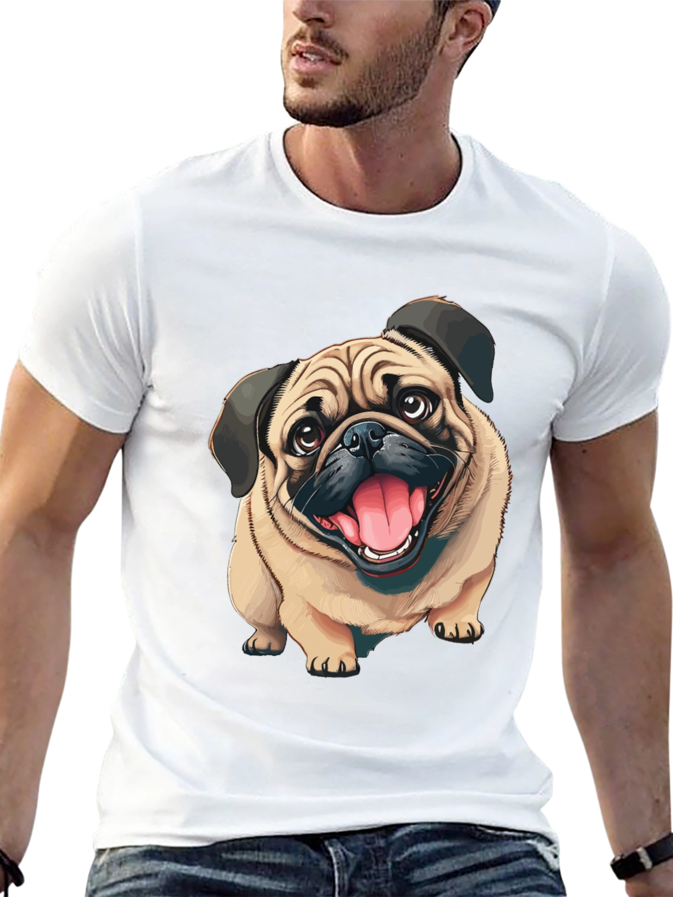 Black Pug Dog Graphic Tee - Men's Black Cotton T-Shirt view 13