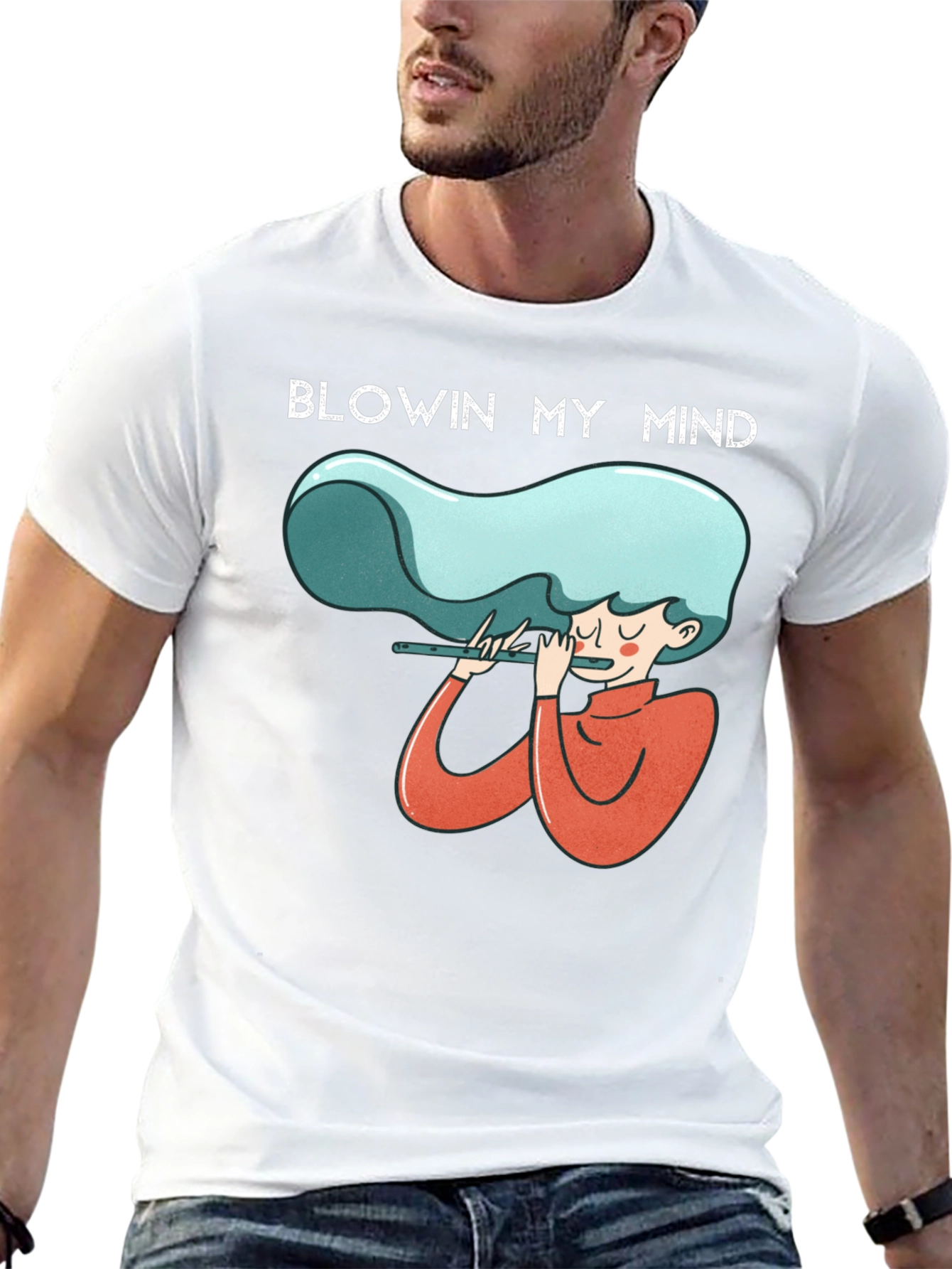 Black Blowin My Mind Flute Player Graphic Tee - Unisex view 13