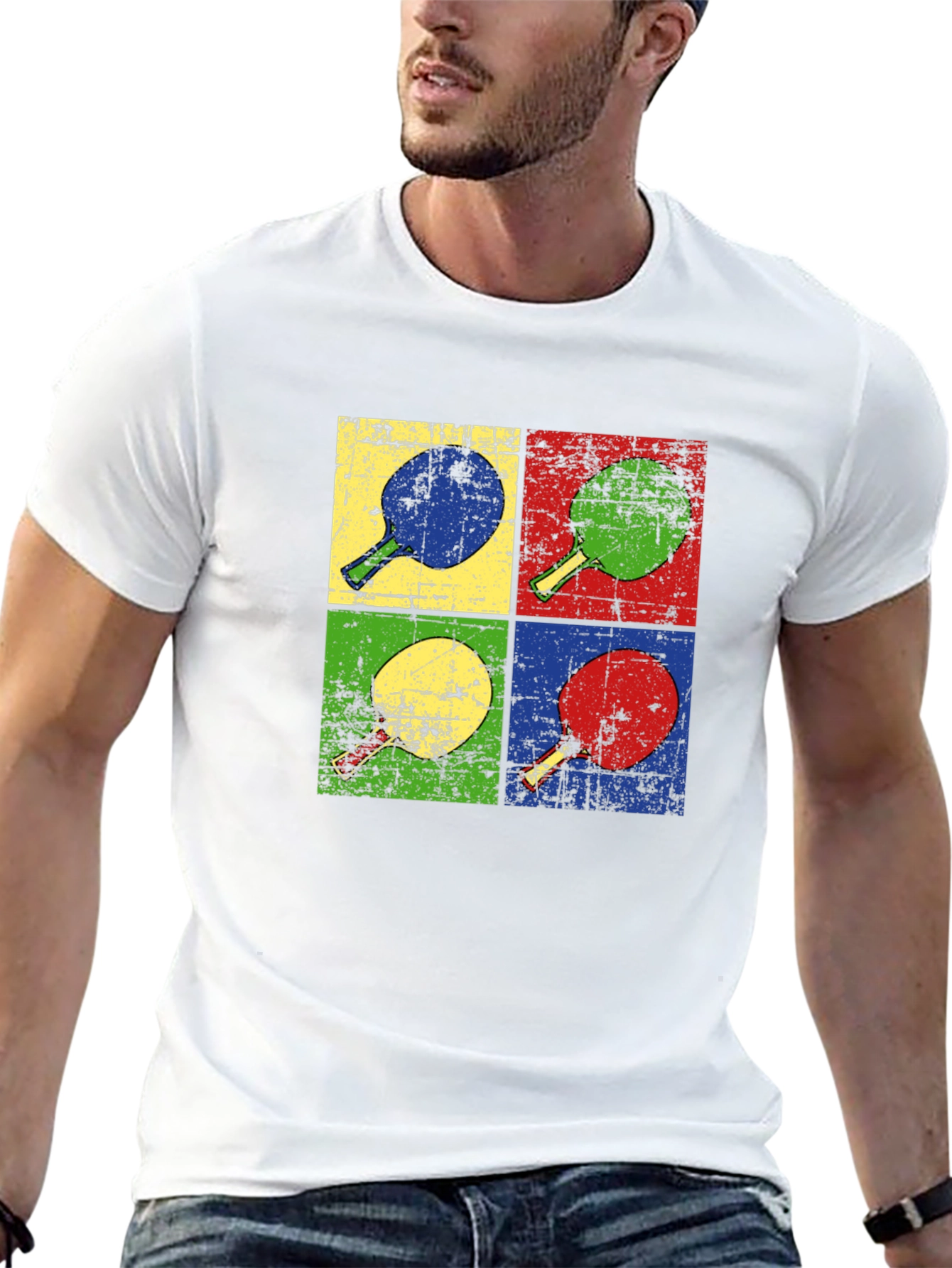 Black Retro Pop Art Ping Pong Paddle T-Shirt view 13