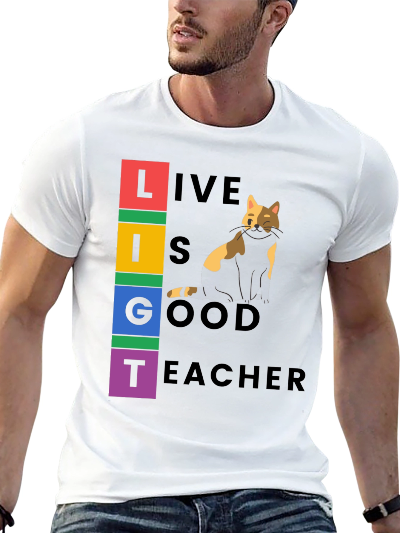 Black Live Is Good Cat Teacher Graphic Tee view 13