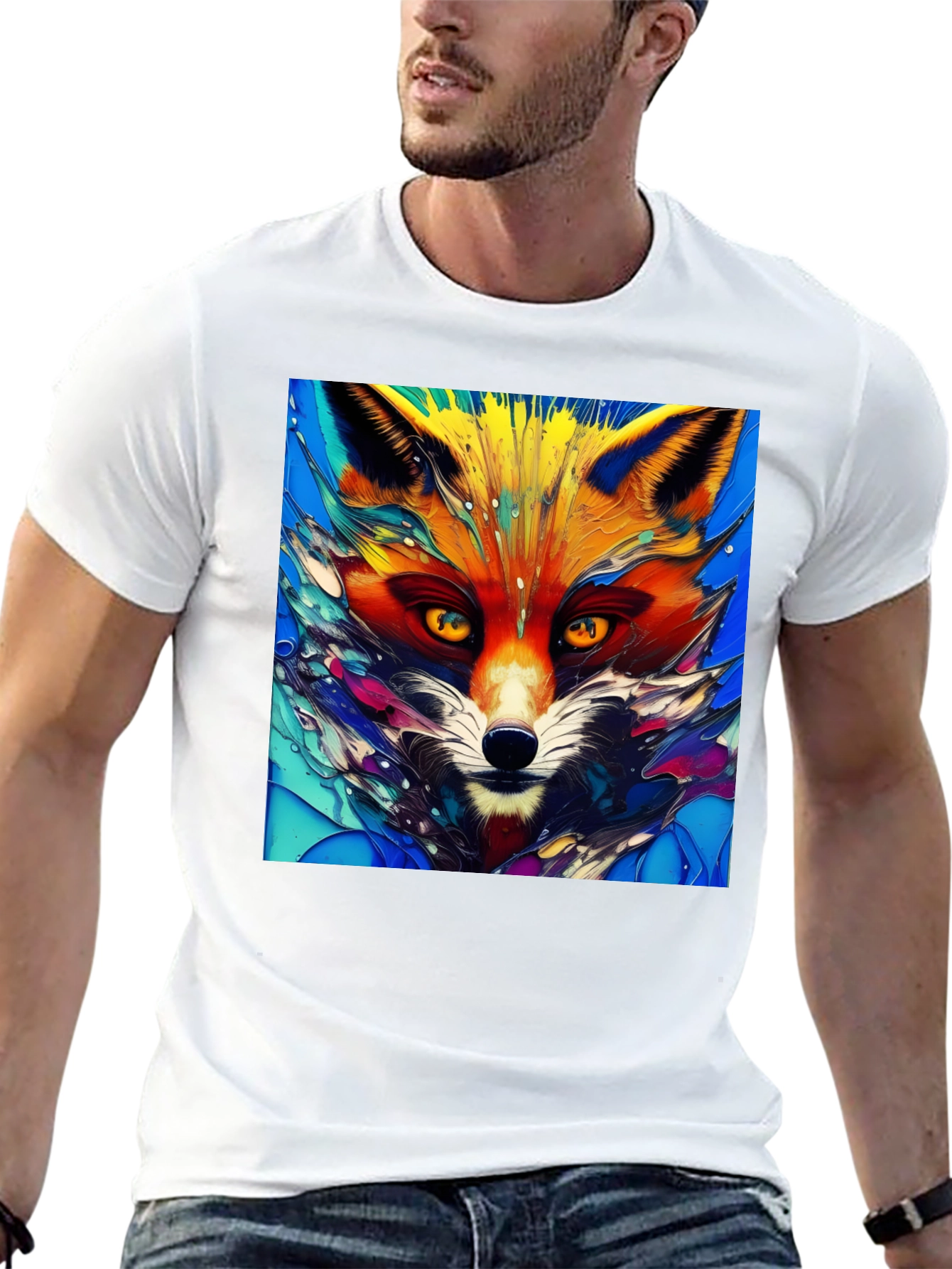 Black Artistic Fox Graphic T-Shirt - Vivid Colors view 13