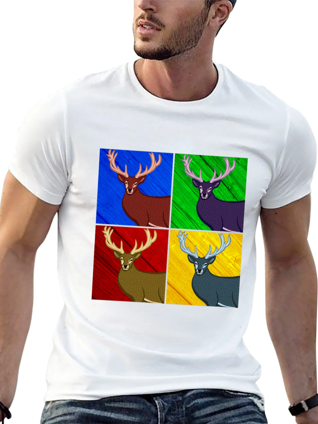 Black Pop Art Deer Graphic Tee - Black Cotton Blend view 13