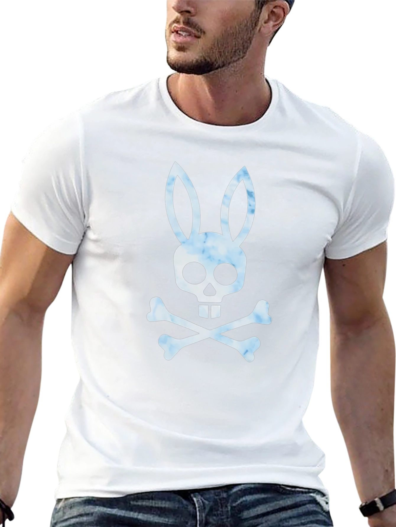 Black Skull Rabbit Bones T-Shirt Graphic Print view 13