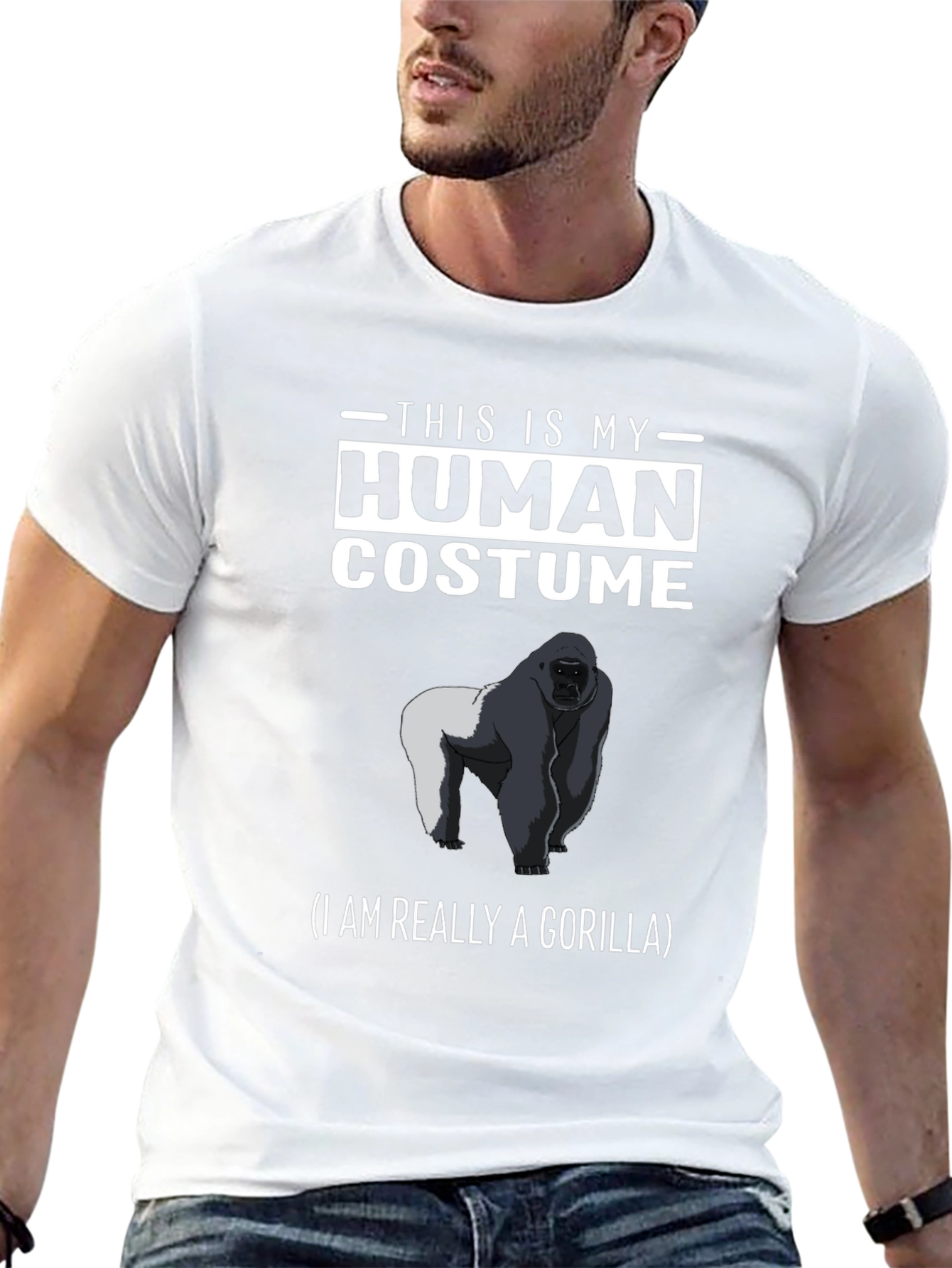 Black Human Costume Gorilla T-Shirt - Funny Animal Tee view 13