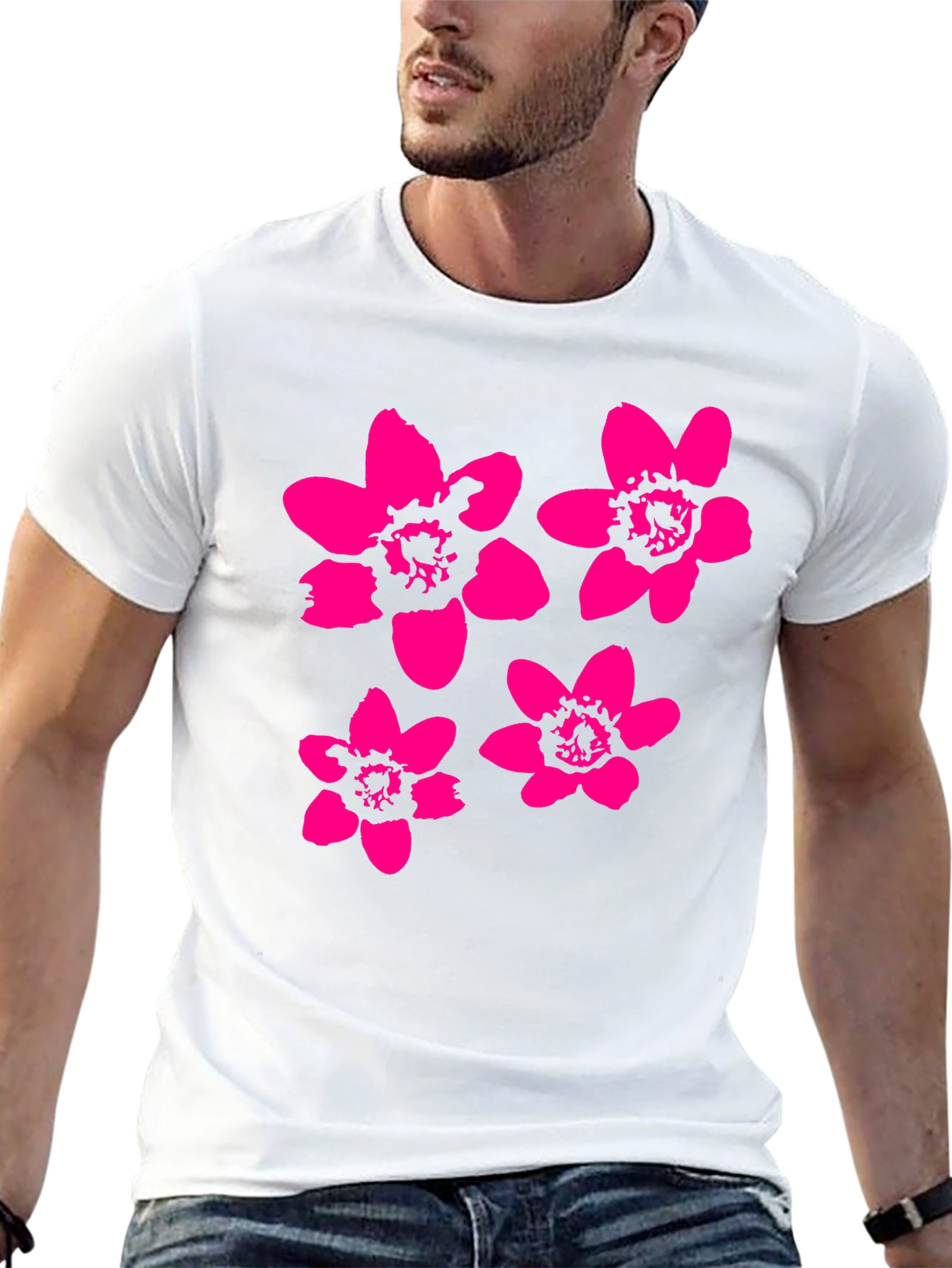 Black Black T-Shirt with Pink Flower Print view 13