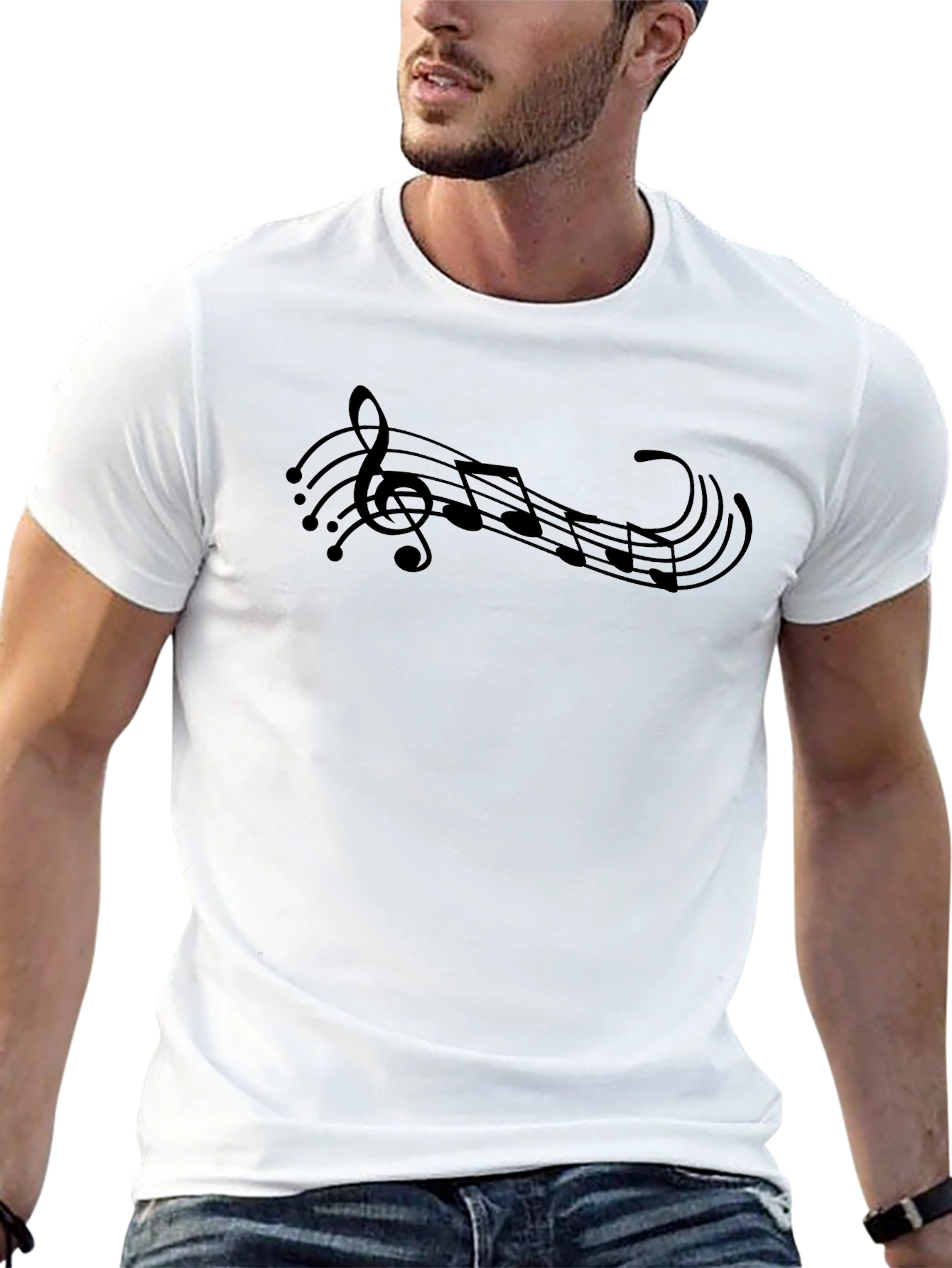 Black Musical Notes Graphic Tee - Black Cotton T-Shirt view 13