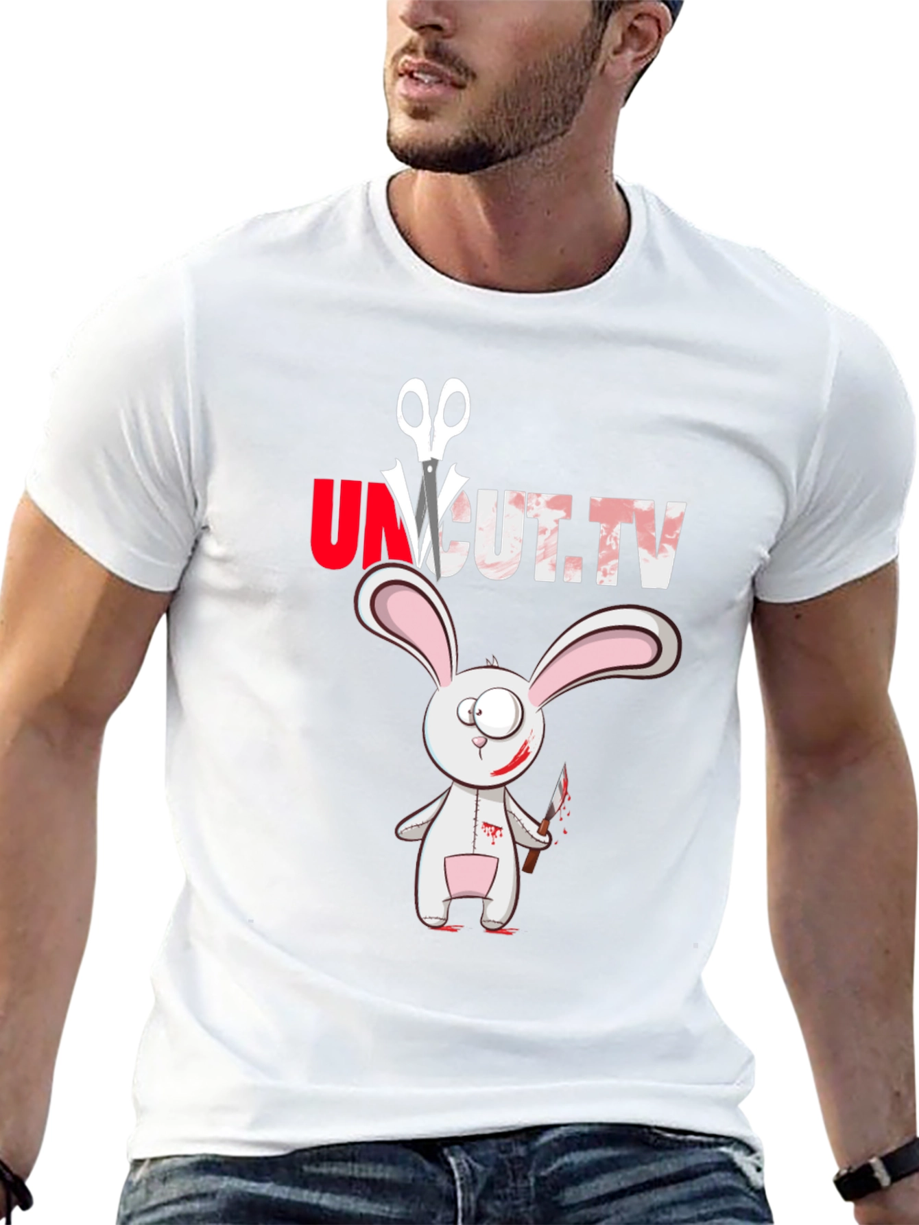 Black Uncut.tv Scary Rabbit T-Shirt view 13