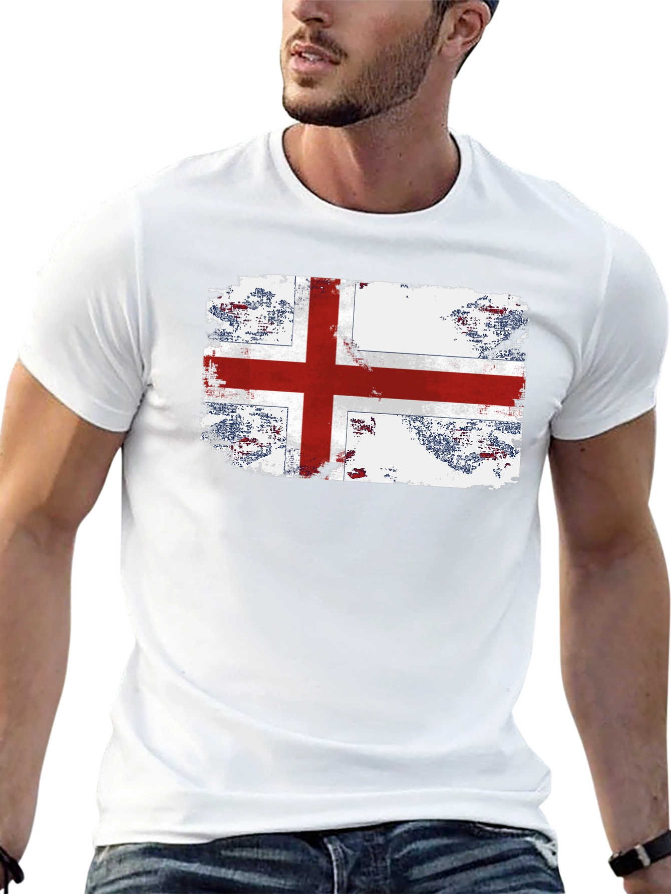 Black England Flag Grunge Graphic T-Shirt view 13