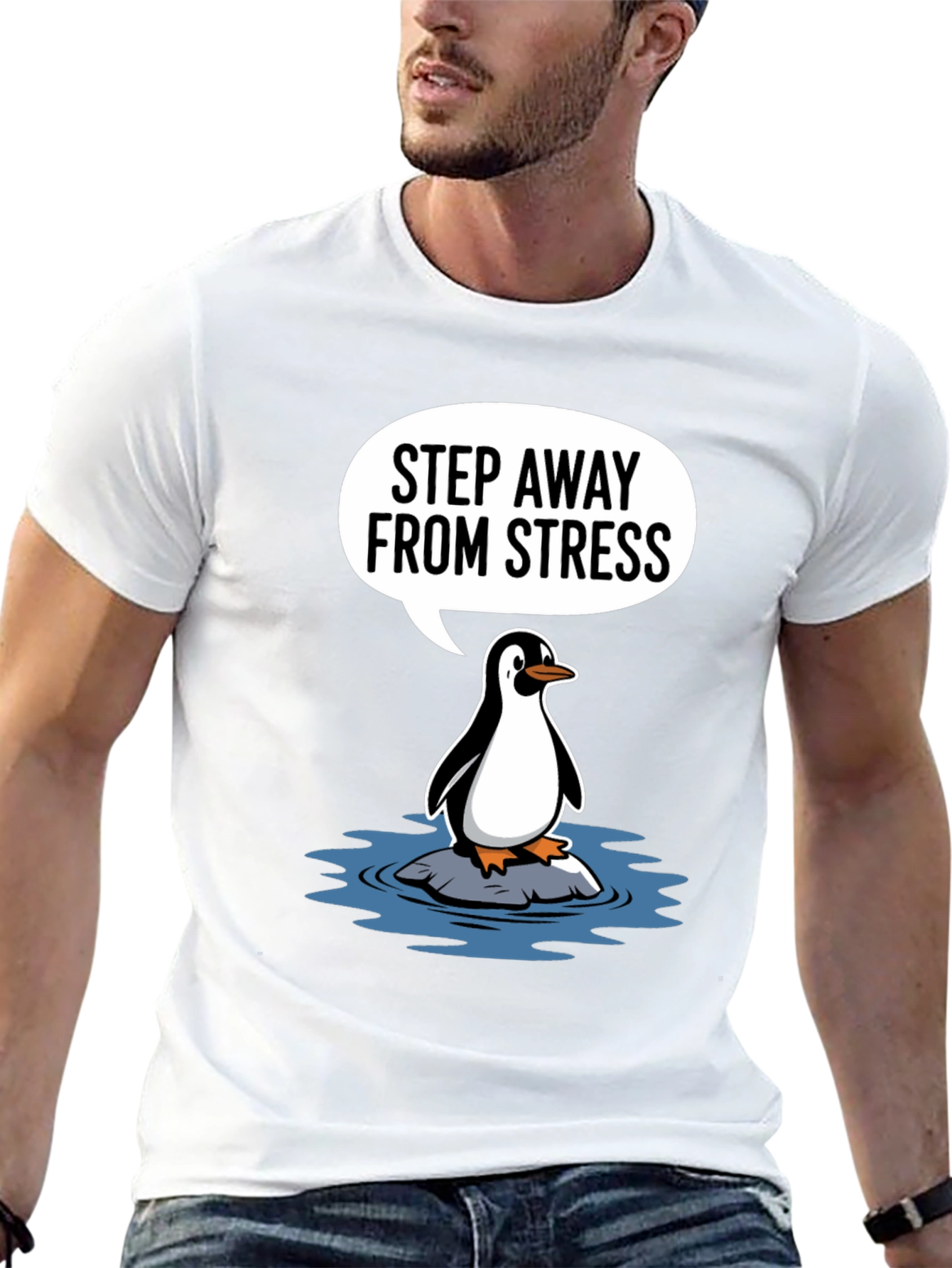 Black Step Away From Stress Penguin Graphic Tee view 13