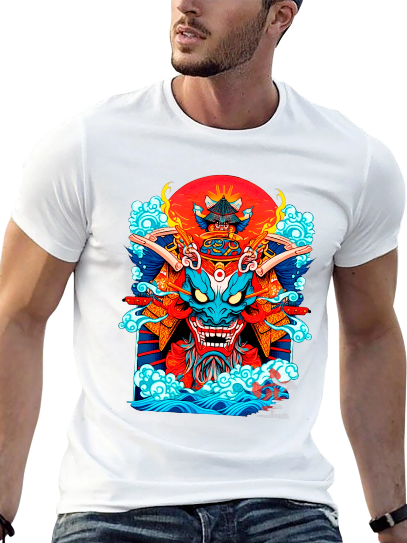 Black Samurai Dragon Graphic Black T-Shirt view 13