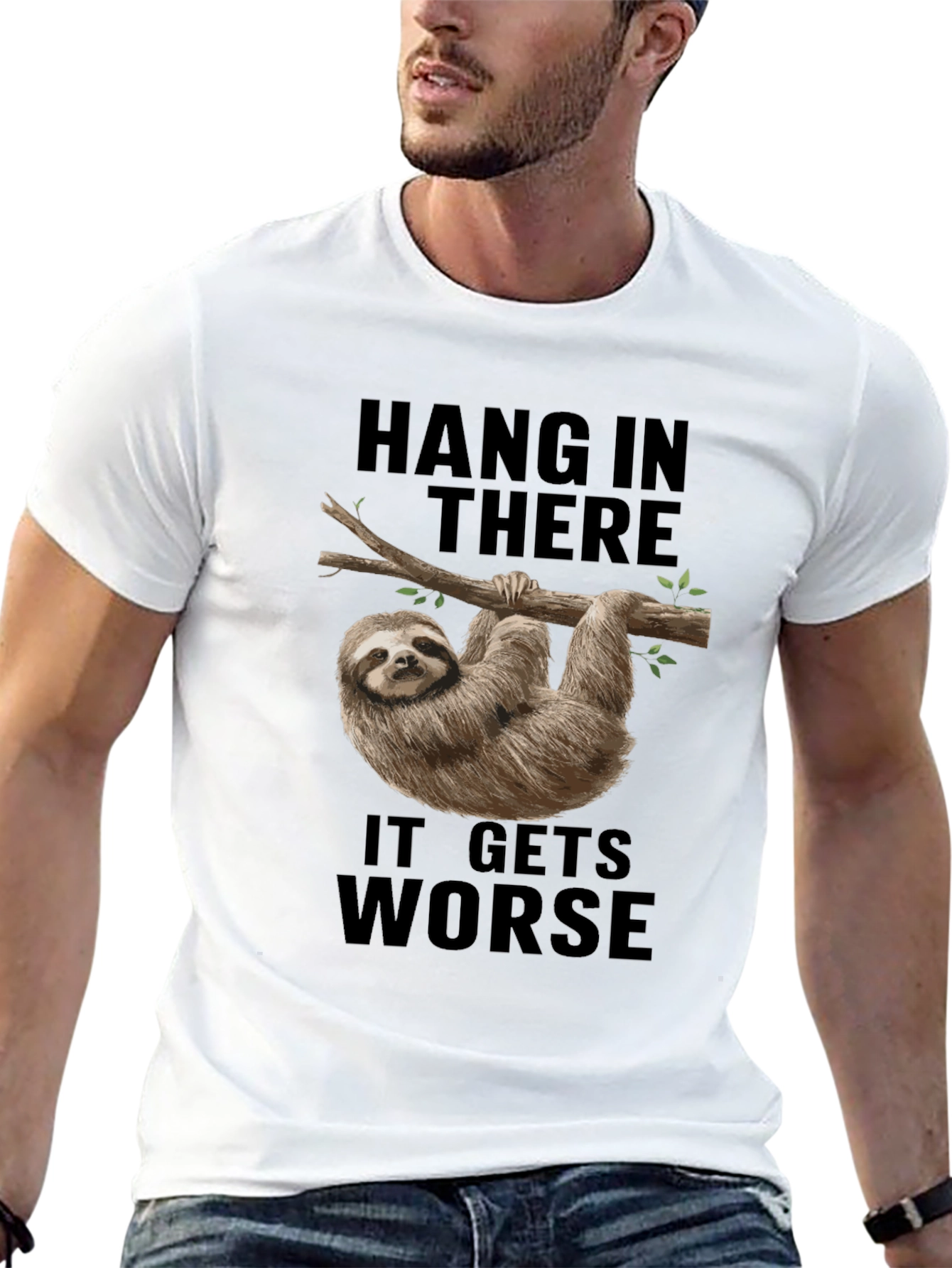Black Hang In There Sloth Tee - It Gets Worse Funny Graphic T-Shirt view 13
