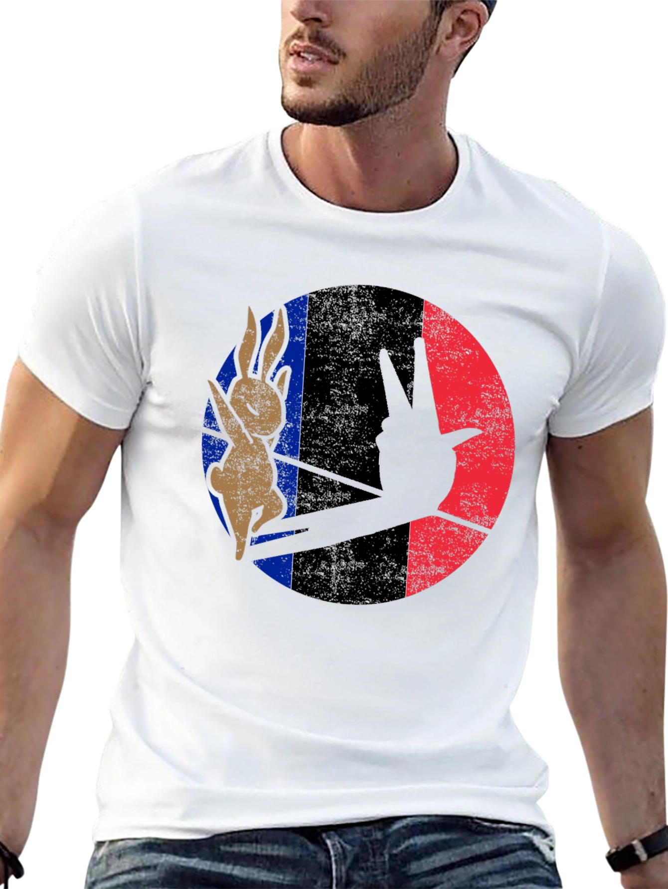 Black Retro Bunny Peace Sign Graphic Tee view 13