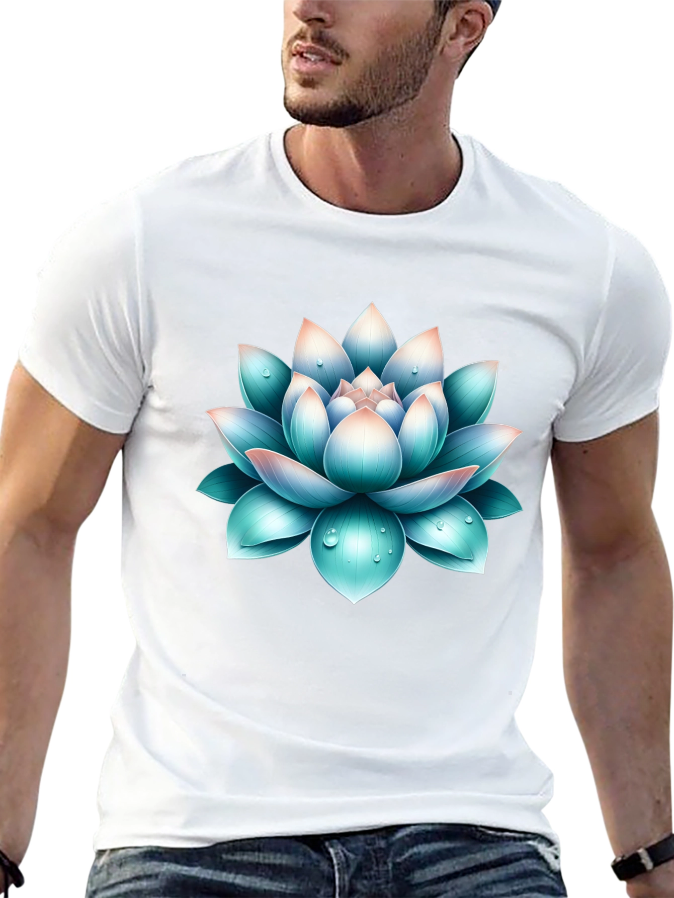 Black Lotus Flower Graphic Print Black T-Shirt view 13