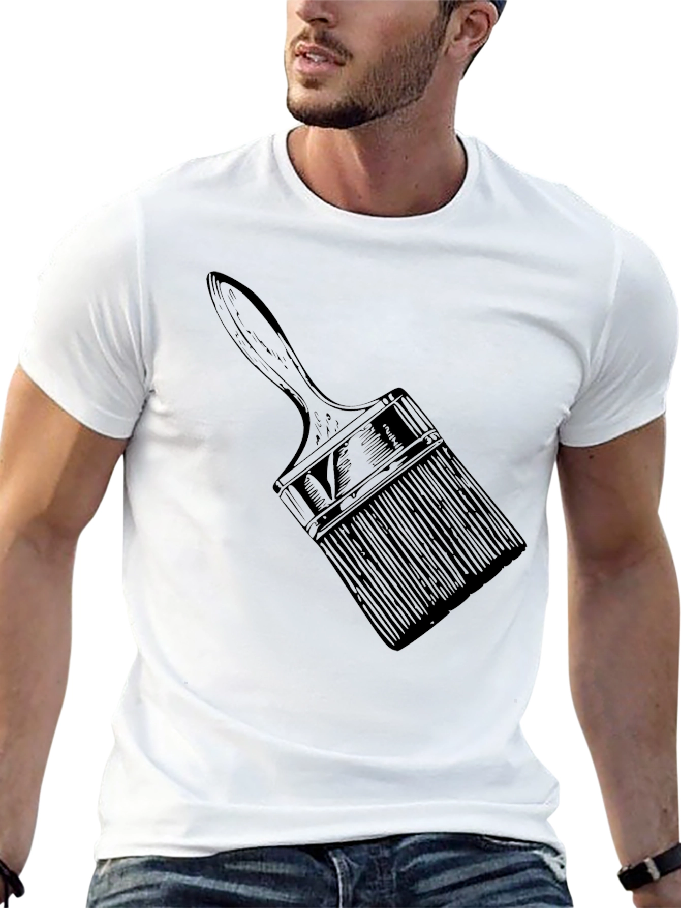 Black Paint Brush Graphic Tee - Artistic Black T-Shirt view 13