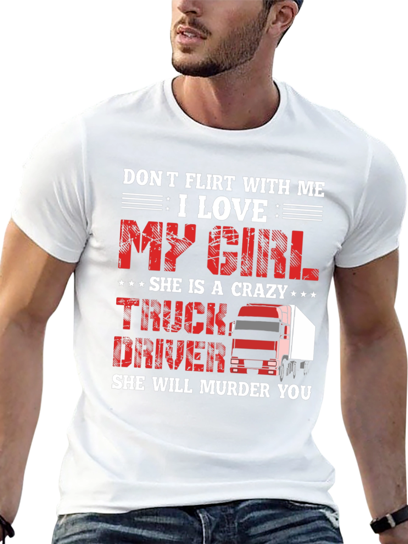 Black Crazy Truck Driver Girl T-Shirt view 13