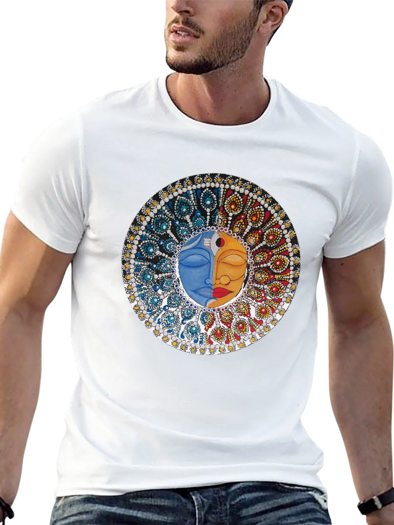 Black Yin Yang Face Graphic Tee - Unisex Black T-Shirt view 13