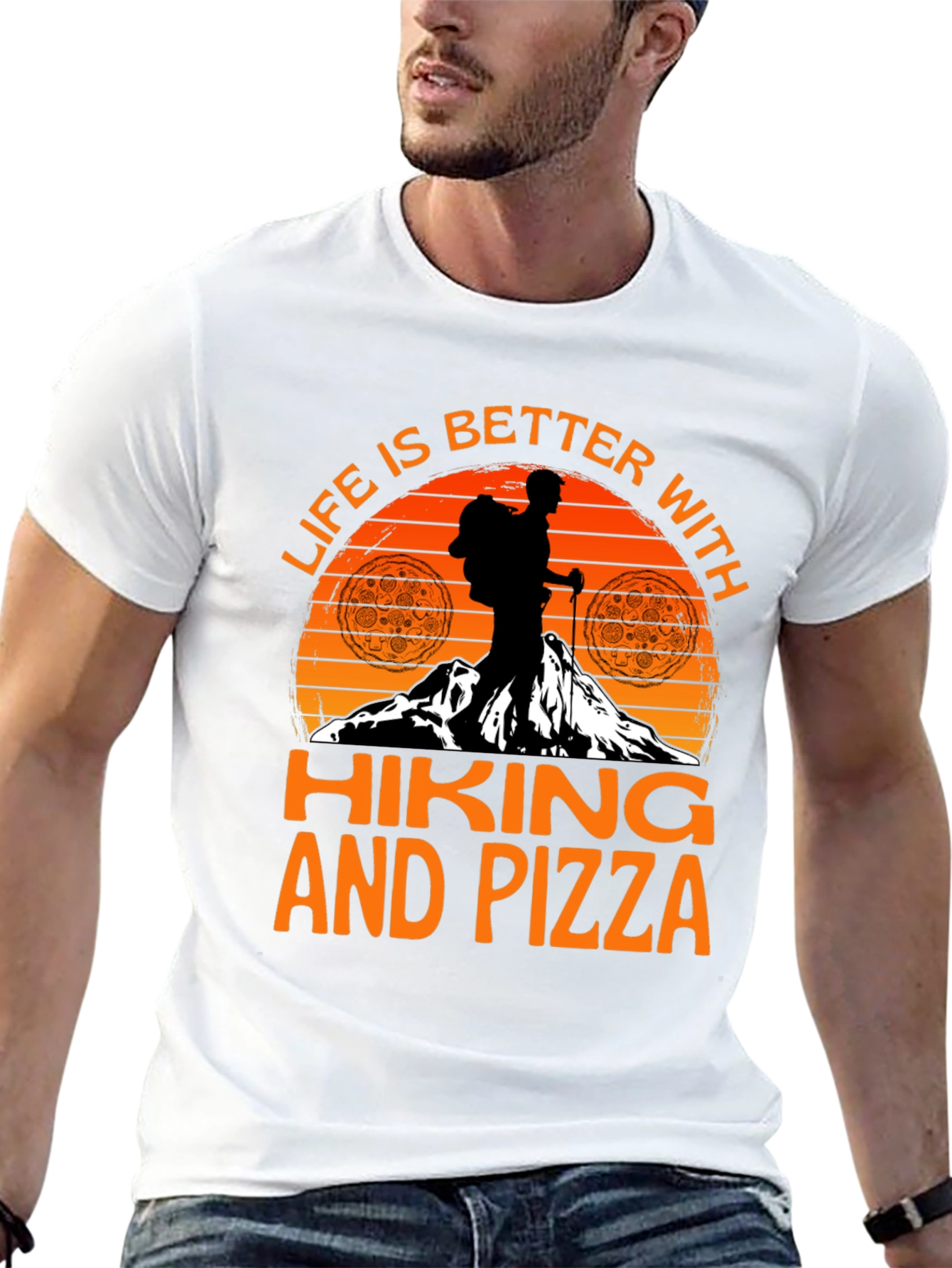 Black Hiking and Pizza Graphic Tee view 13