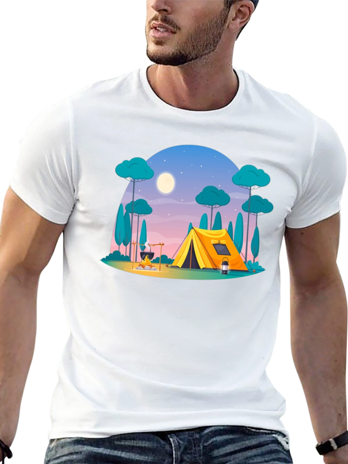 Black Camping Scene Graphic Tee - Outdoor Adventure Shirt view 13